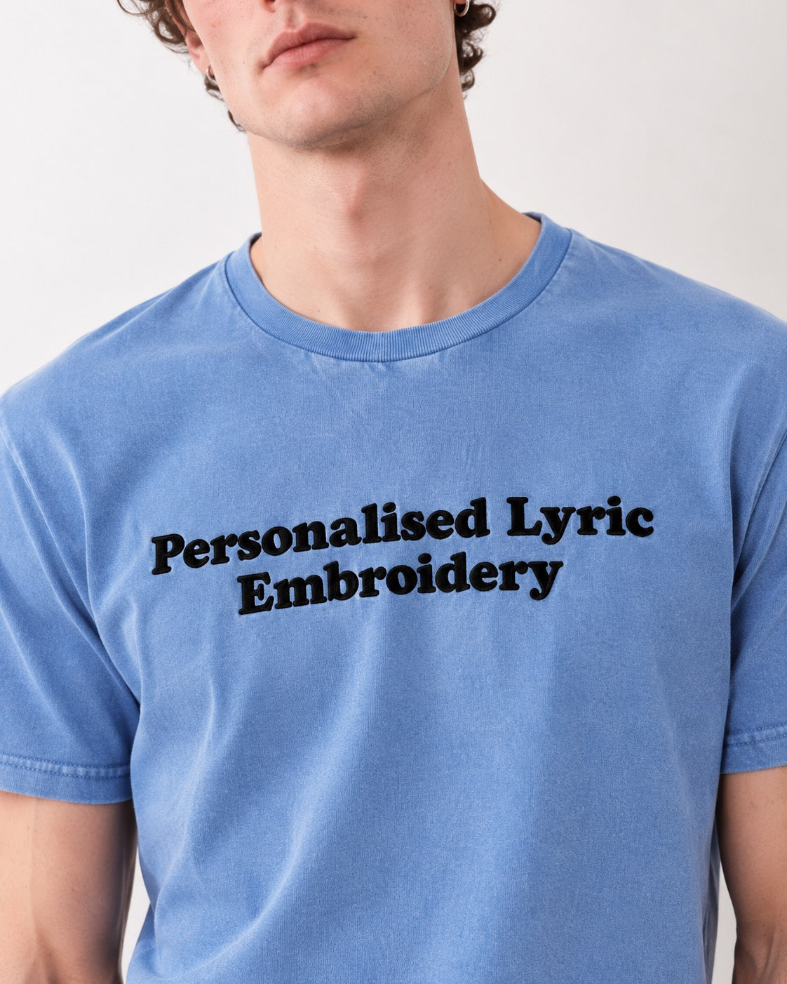 Men's Personalised Lyric Centre Chest Embroidered premium organic garment dyed 'Creator Vintage' t-shirt
