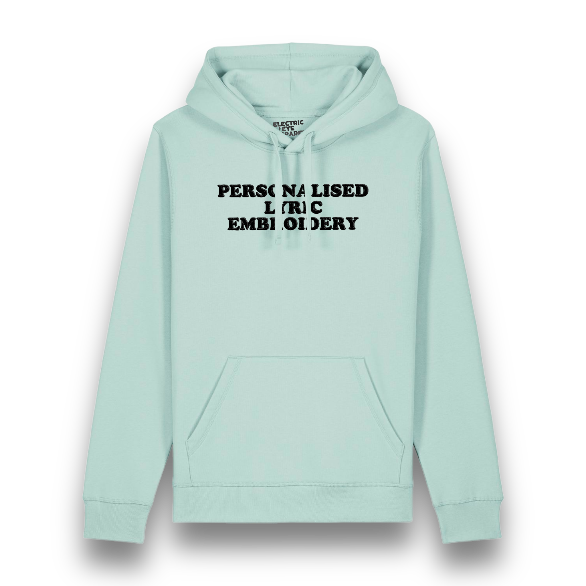 Personalised Lyric Centre Chest Embroidered premium organic unisex iconic 'Drummer' hoodie - choose your own lyrics, font and thread colour