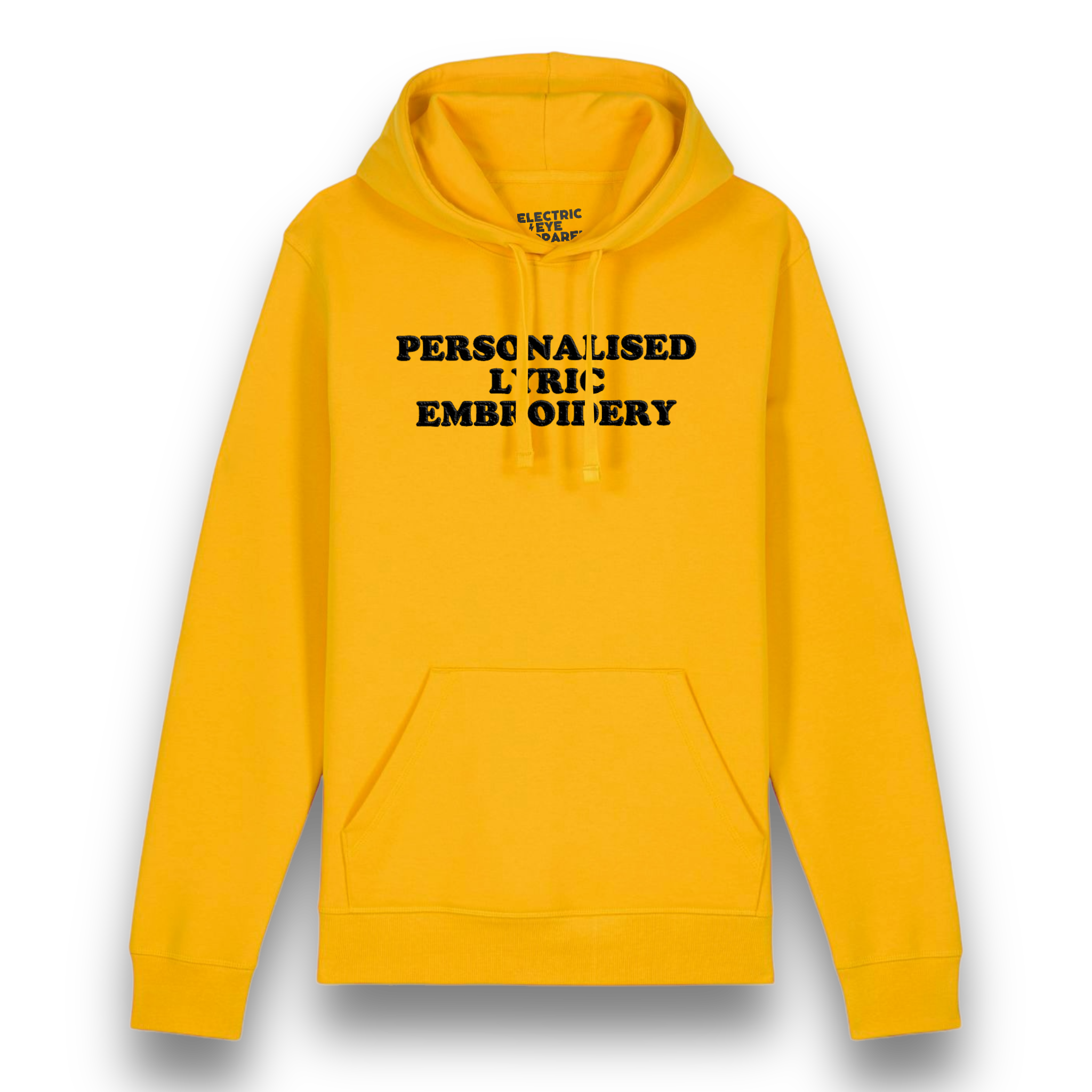 Personalised Lyric Centre Chest Embroidered premium organic unisex iconic 'Drummer' hoodie - choose your own lyrics, font and thread colour