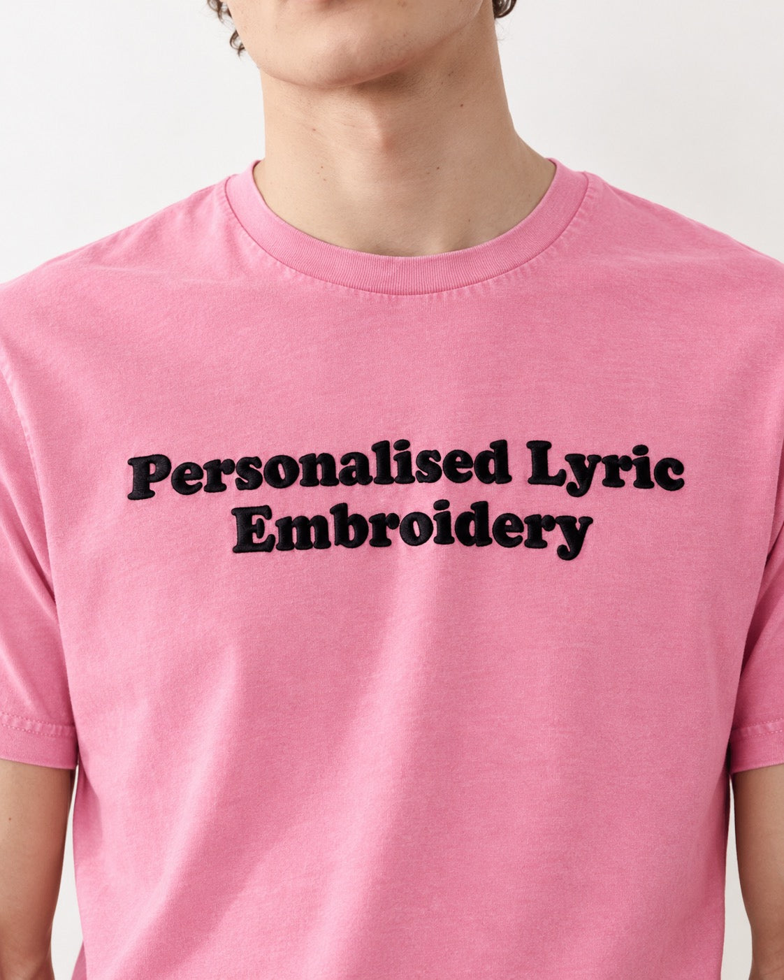 Men's Personalised Lyric Centre Chest Embroidered premium organic garment dyed 'Creator Vintage' t-shirt