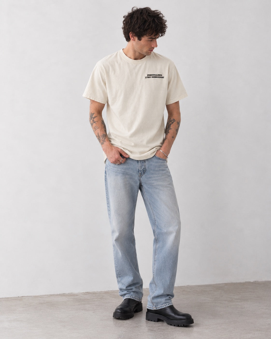 Men's Personalised Lyric Left Chest Embroidered premium organic iconic relaxed heavy 'Freestyler' t-shirt