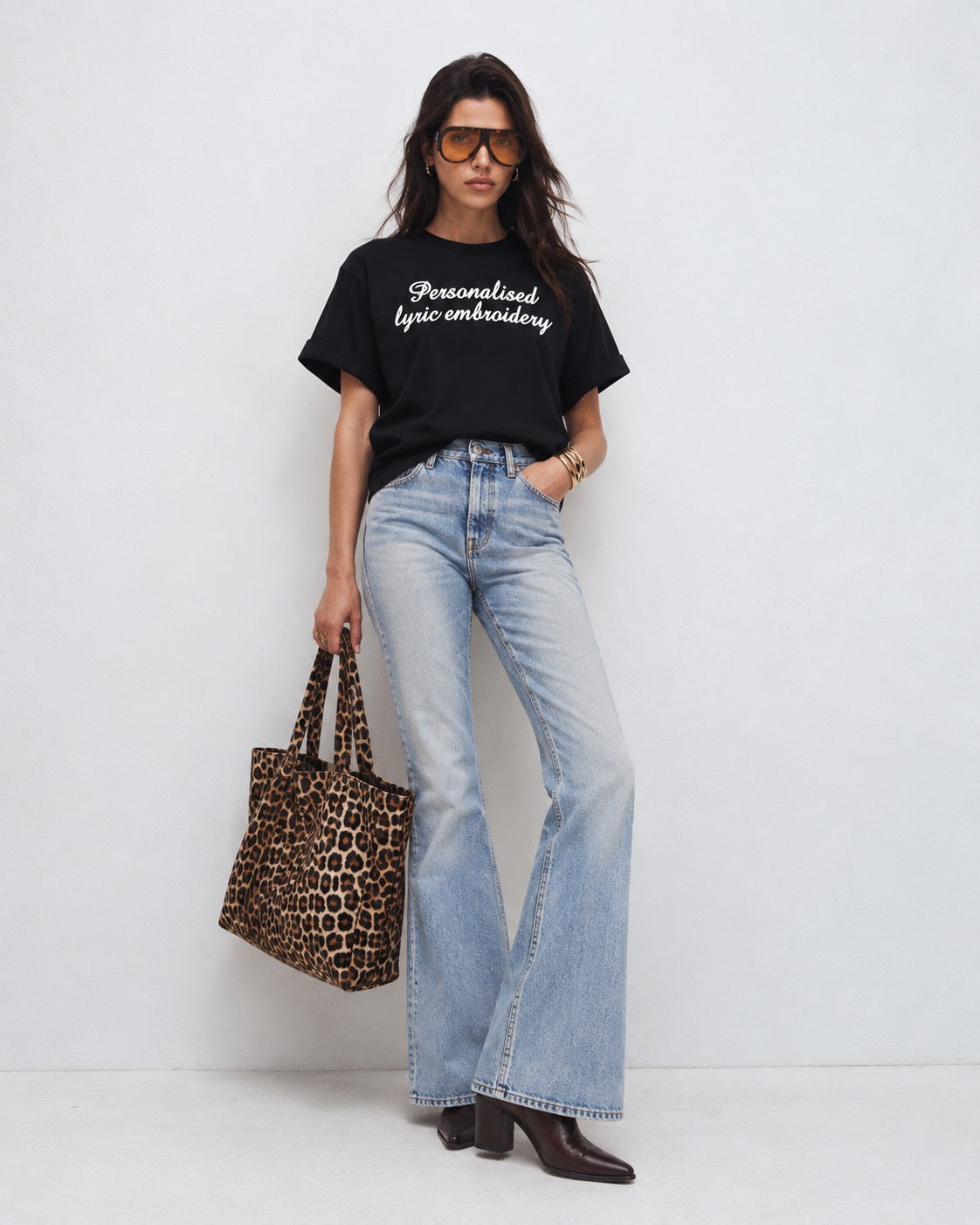 Personalised Lyric Centre Chest Embroidered premium organic iconic women's 90s style dolman sleeve 'Collider' t-shirt - choose your own lyrics, font and thread colour