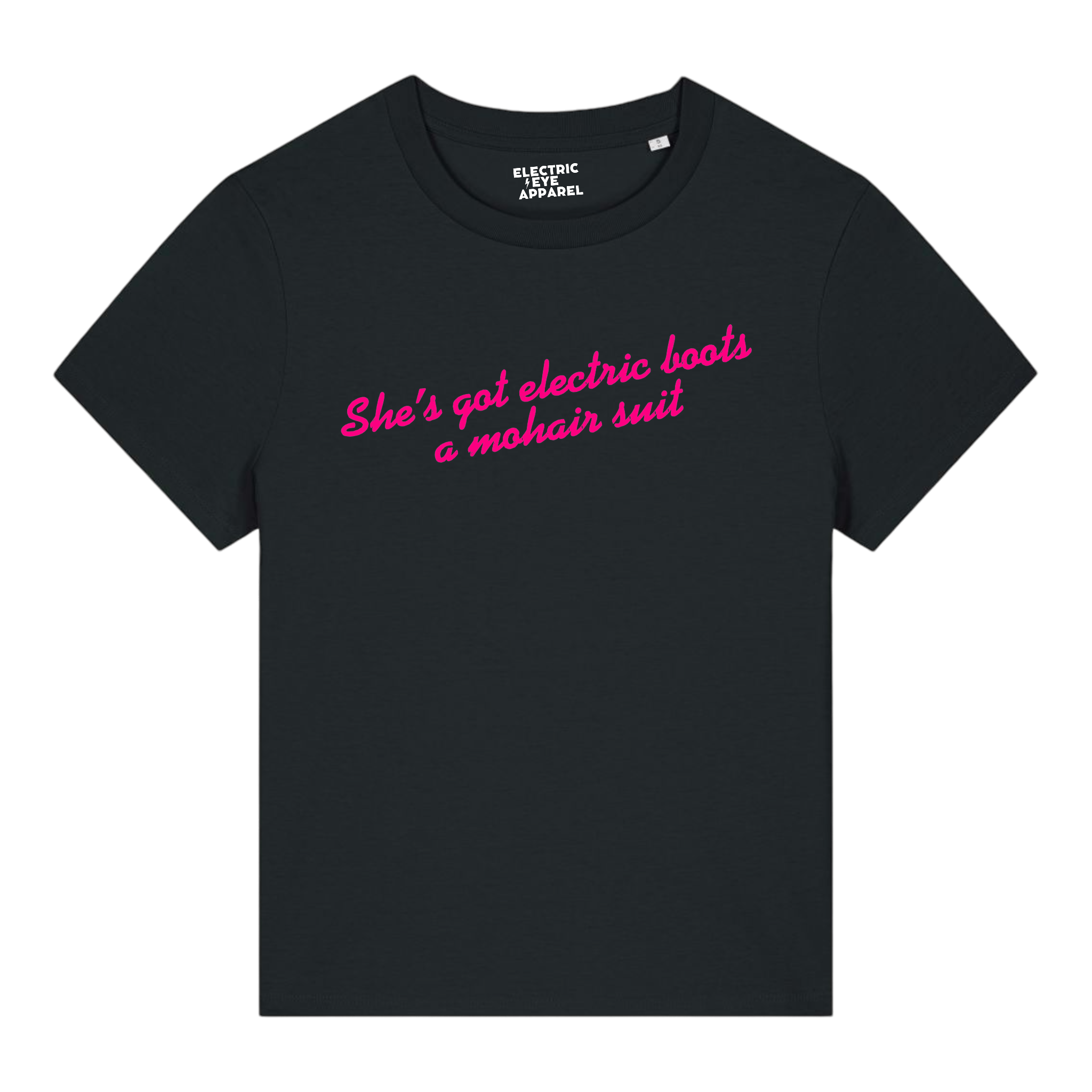 'SHE'S GOT ELECTRIC BOOTS, A MOHAIR SUIT' embroidered organic women's 'muser' t-shirt - inspired by Elton John