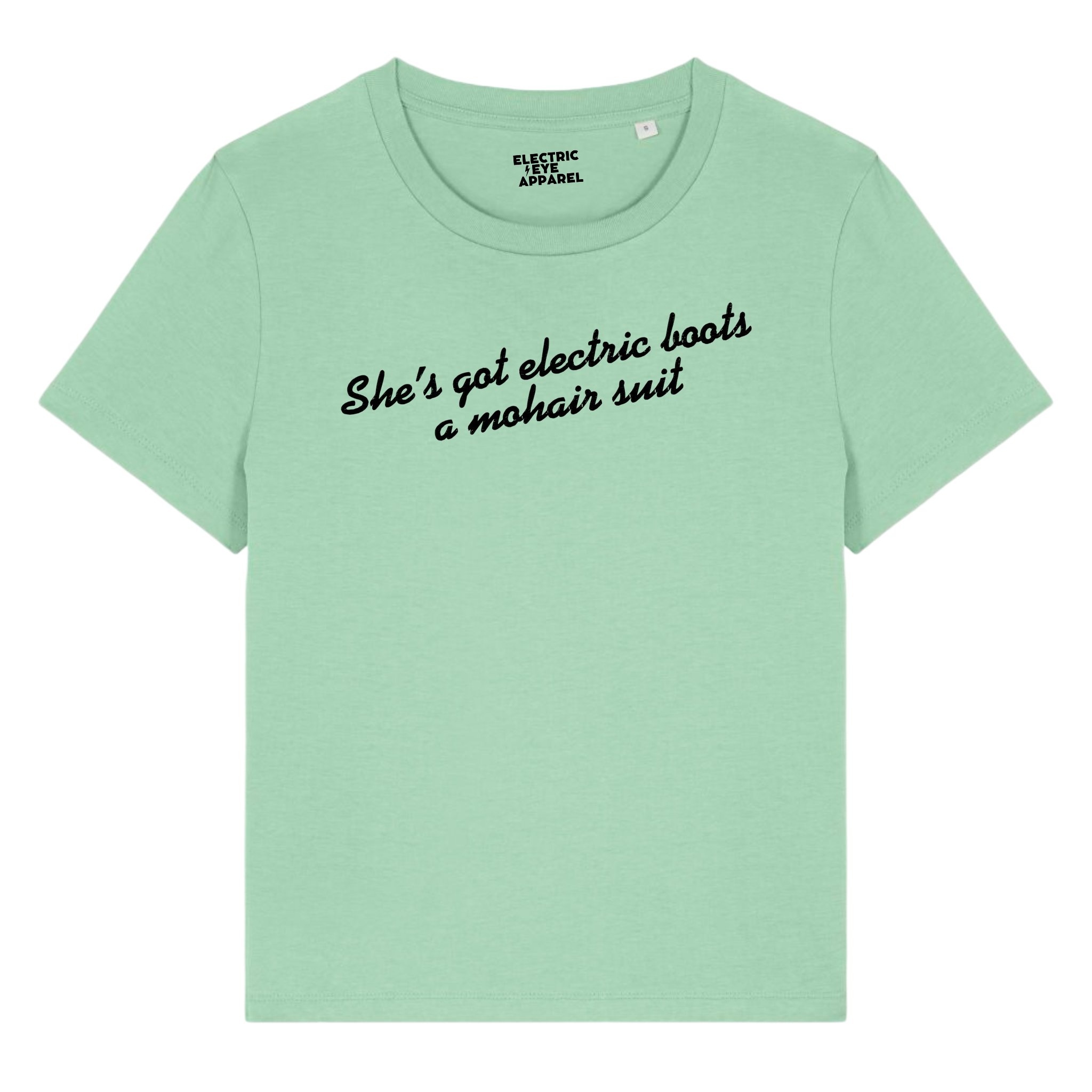 'SHE'S GOT ELECTRIC BOOTS, A MOHAIR SUIT' embroidered organic women's 'muser' t-shirt - inspired by Elton John