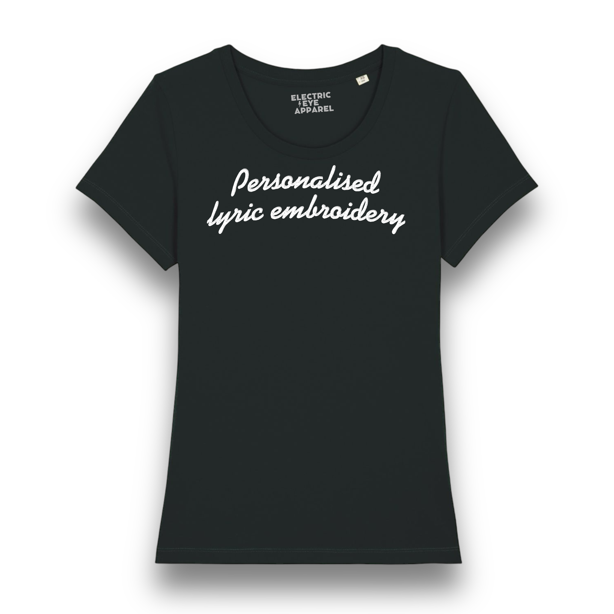 Personalised Lyric Centre Chest Embroidered premium organic iconic women's fitted 'Expresser' t-shirt - choose your own lyrics, font and thread colour