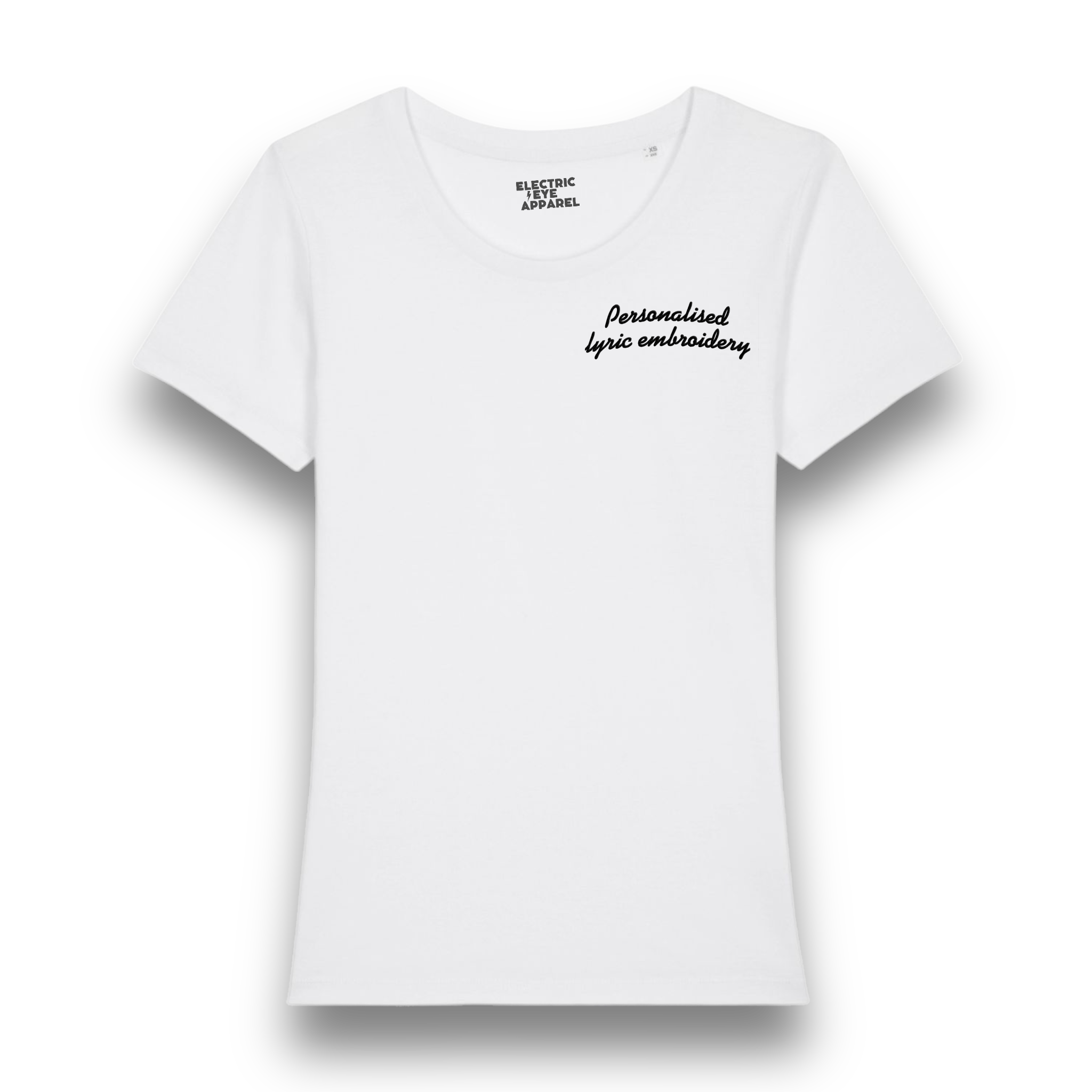 Personalised Lyric Left Chest Embroidered premium organic iconic women's fitted 'Expresser' t-shirt - choose your own lyrics, font and thread colour