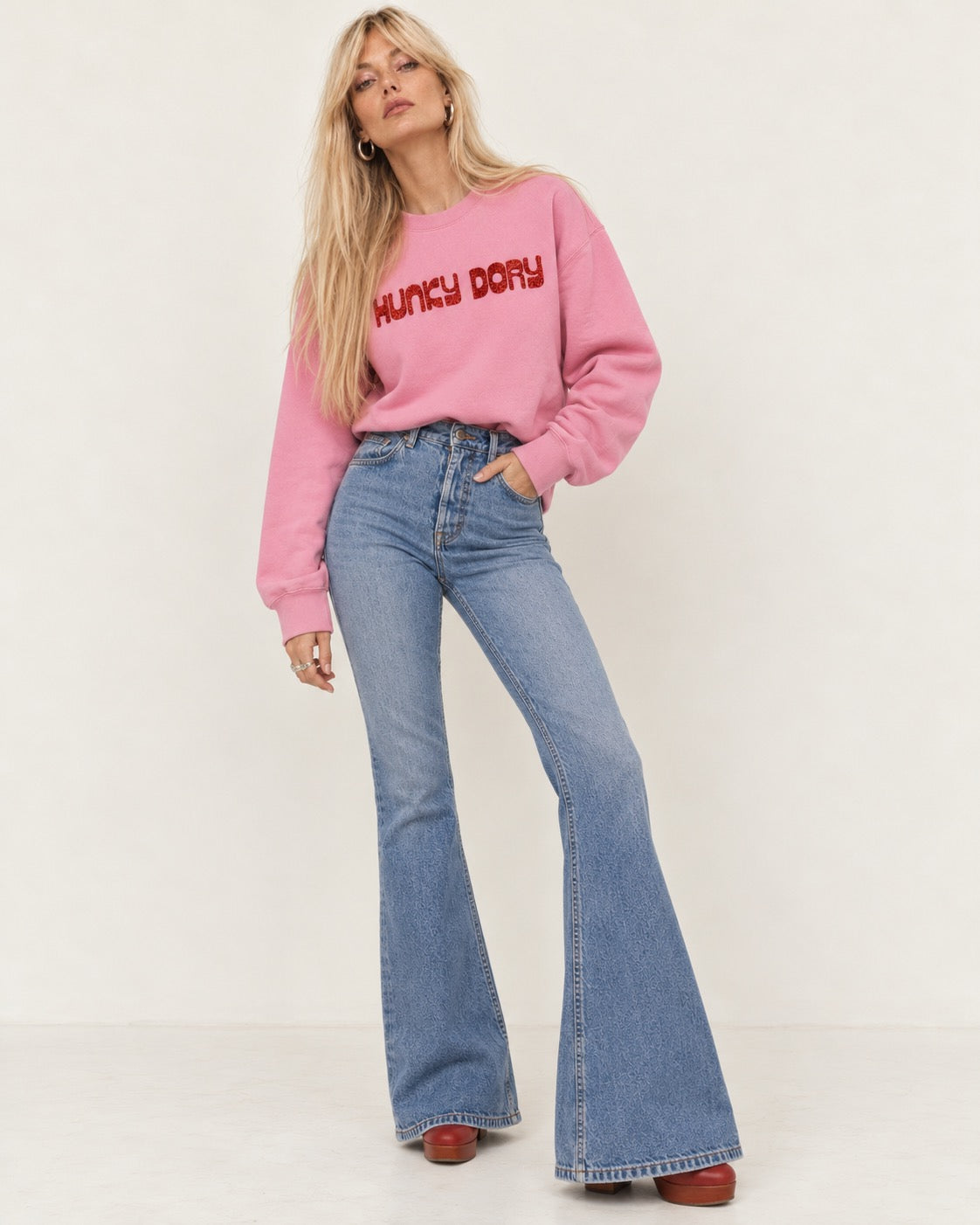 'HUNKY DORY' embroidered organic women's dropped shoulder 'alma' sweatshirt
