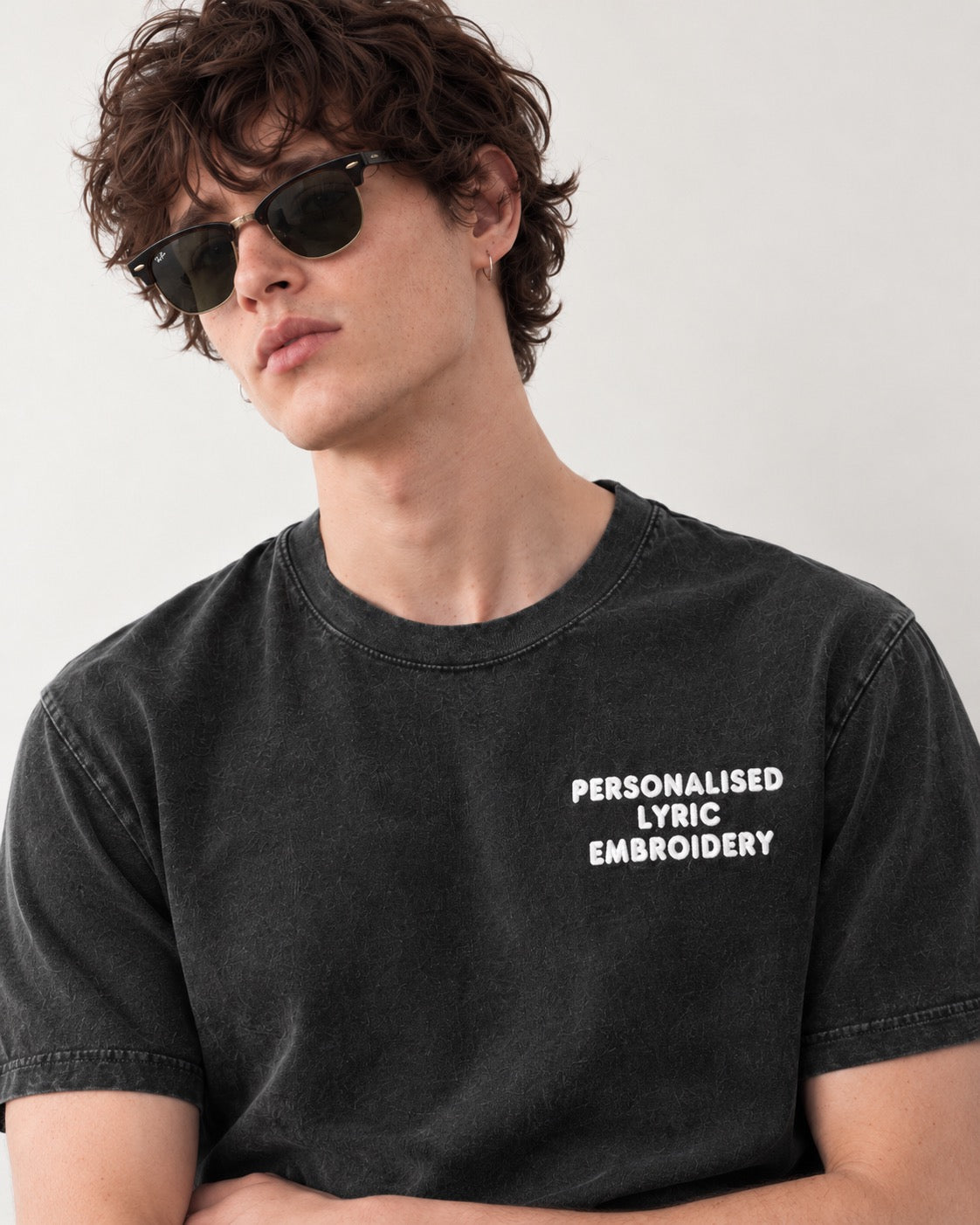 Men's Personalised Lyric Left Chest Embroidered premium organic garment dyed 'Creator Vintage' t-shirt