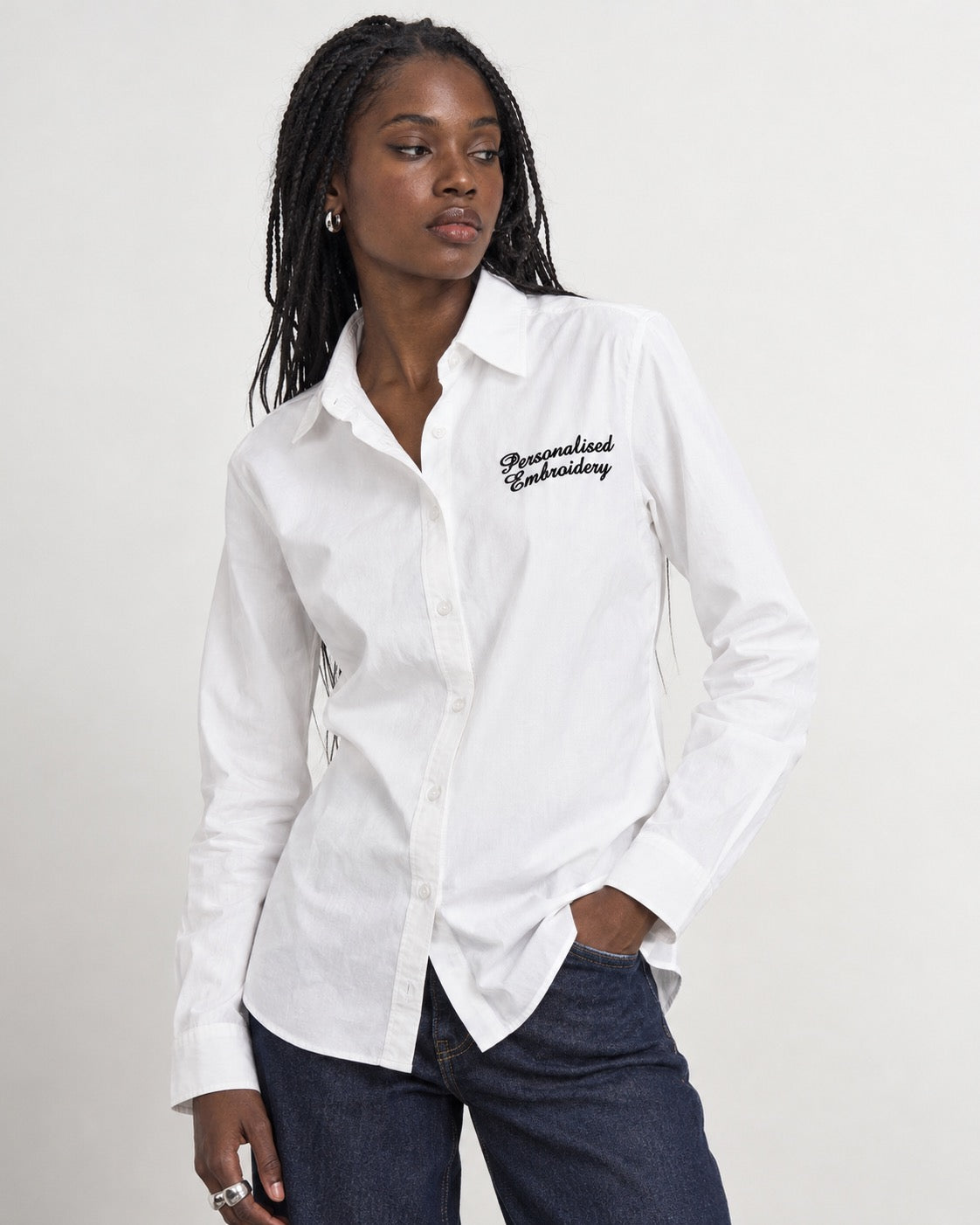 Personalised left chest embroidered women's relaxed fit organic cotton 'Styler' shirt - choose your own font & thread colour
