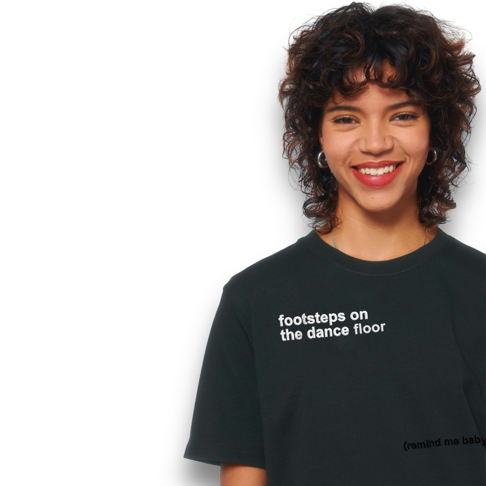 'FOOTSTEPS ON THE DANCE FLOOR (REMIND ME BABY OF YOU)' embroidered premium organic unisex heavy 'sparker 2.0' t-shirt - inspired by Womack & Womack