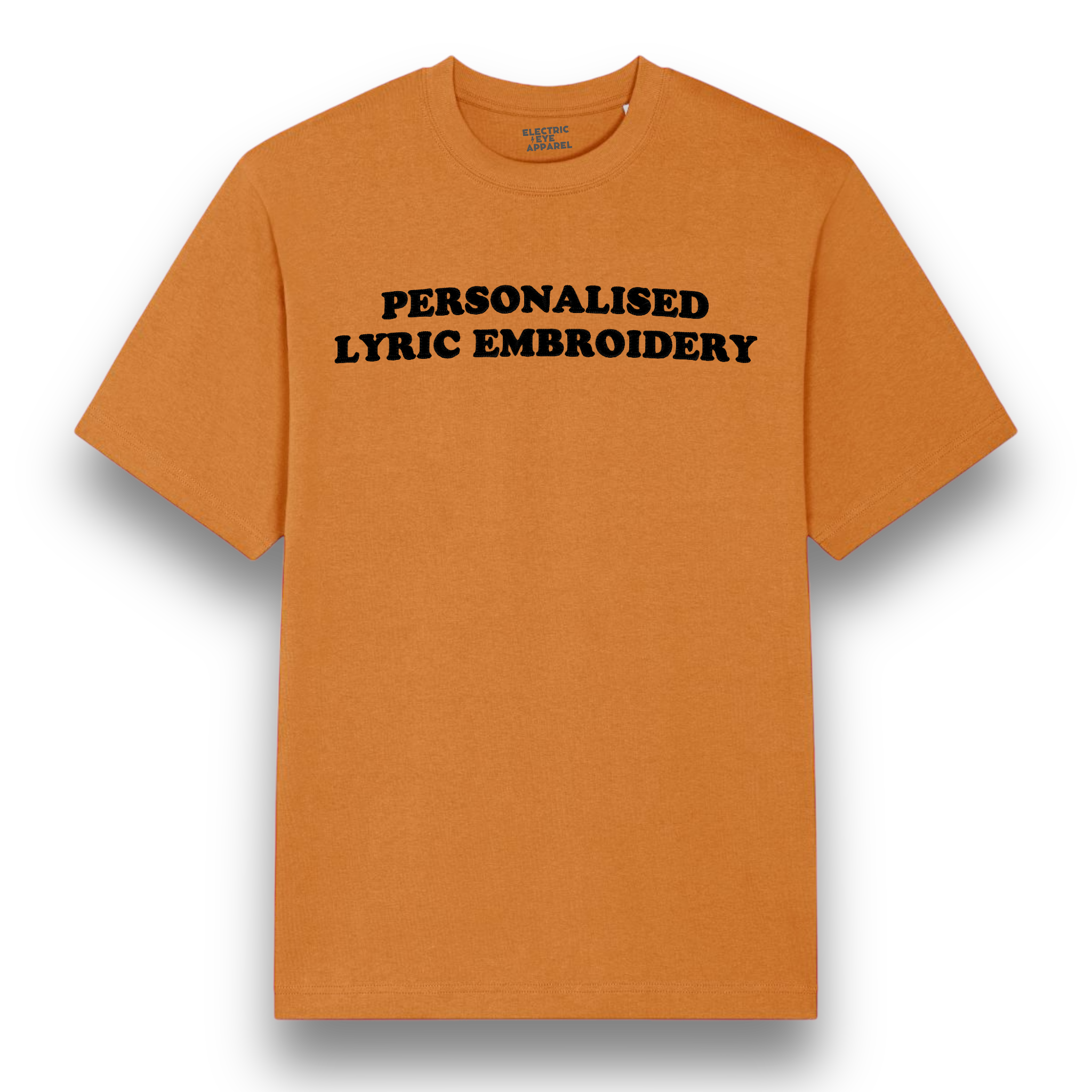 Personalised Lyric Centre Chest Embroidered premium organic iconic unisex relaxed heavy 'Freestyler' t-shirt - choose your own lyrics, font and thread colour
