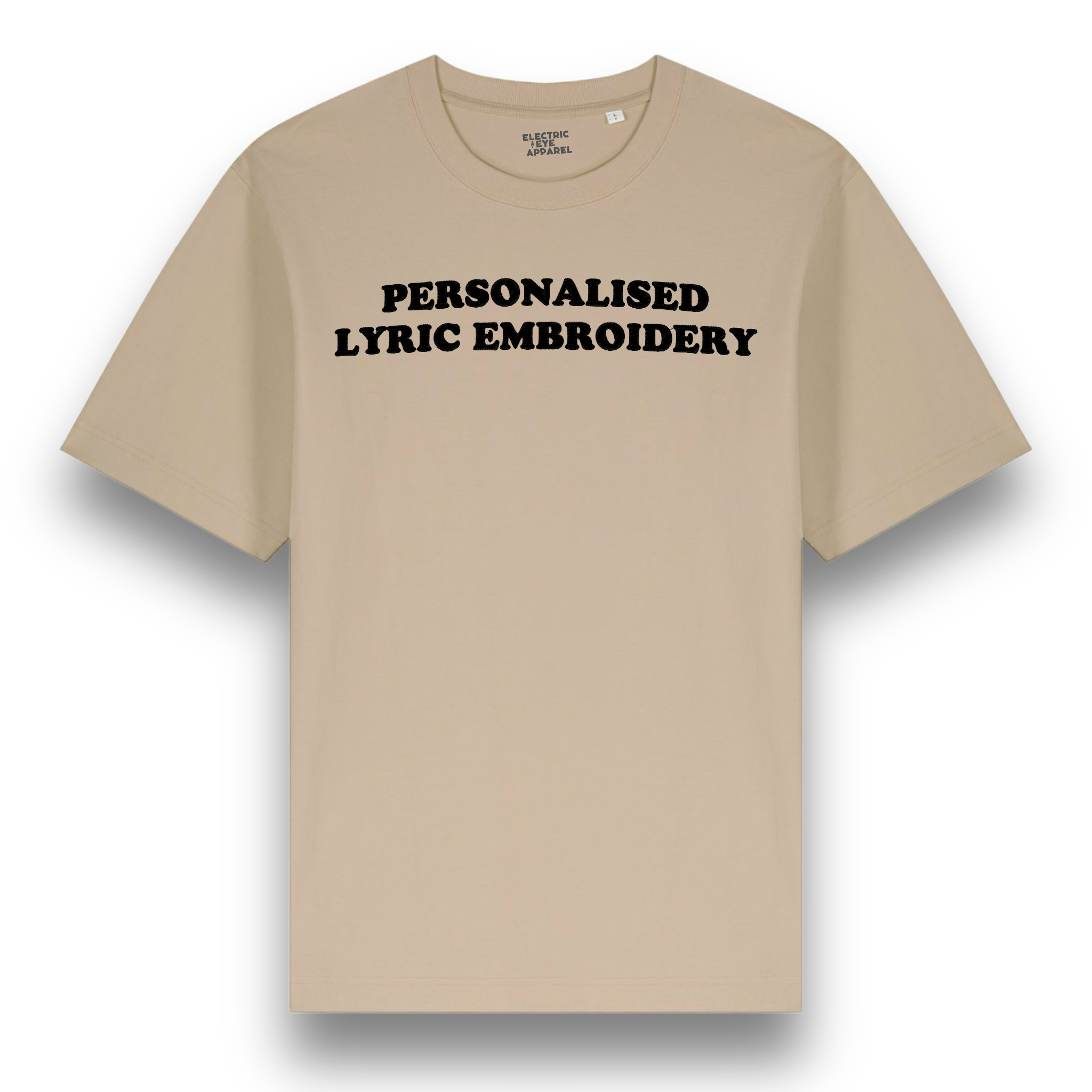 Personalised Lyric Centre Chest Embroidered premium organic iconic unisex relaxed heavy 'Freestyler' t-shirt - choose your own lyrics, font and thread colour