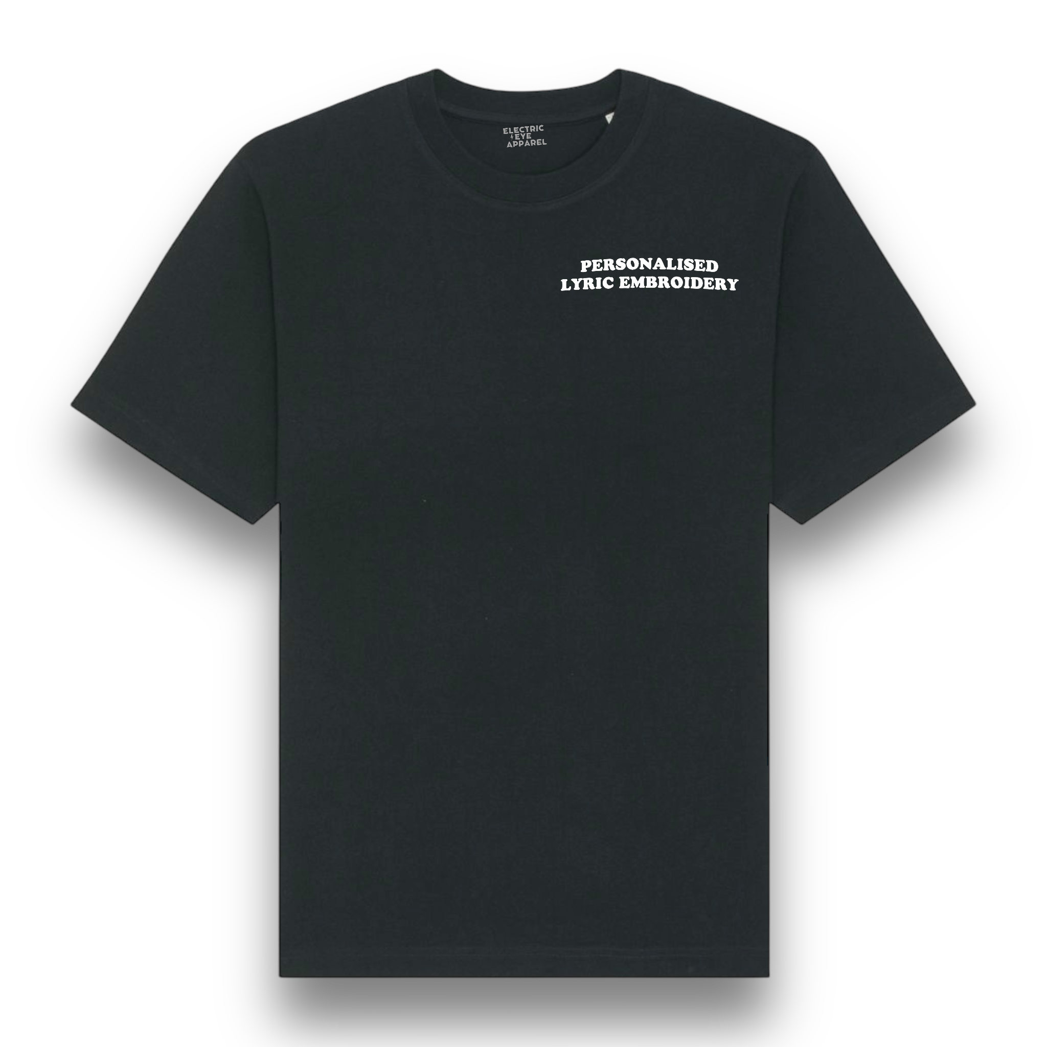 Personalised Lyric Left Chest Embroidered premium organic iconic unisex relaxed heavy 'Freestyler' t-shirt - choose your own lyrics, font and thread colour