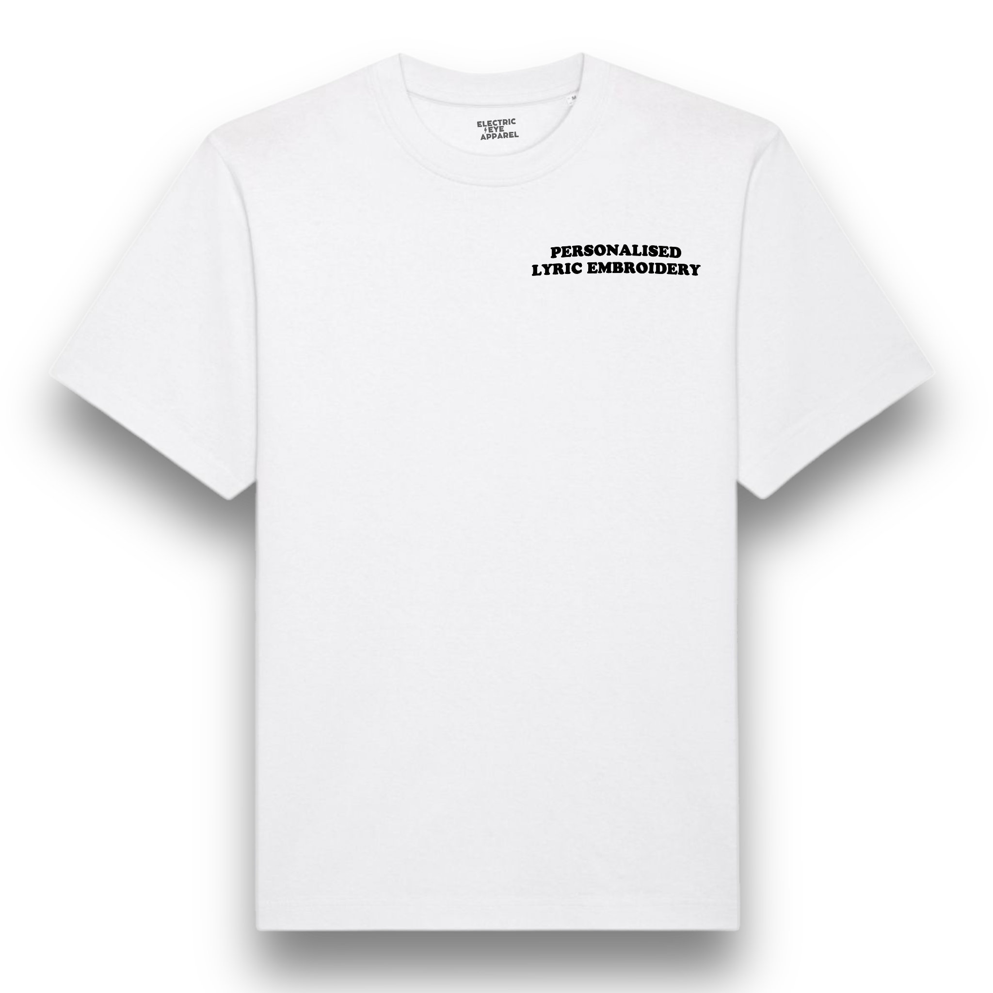 Personalised Lyric Left Chest Embroidered premium organic iconic unisex relaxed heavy 'Freestyler' t-shirt - choose your own lyrics, font and thread colour
