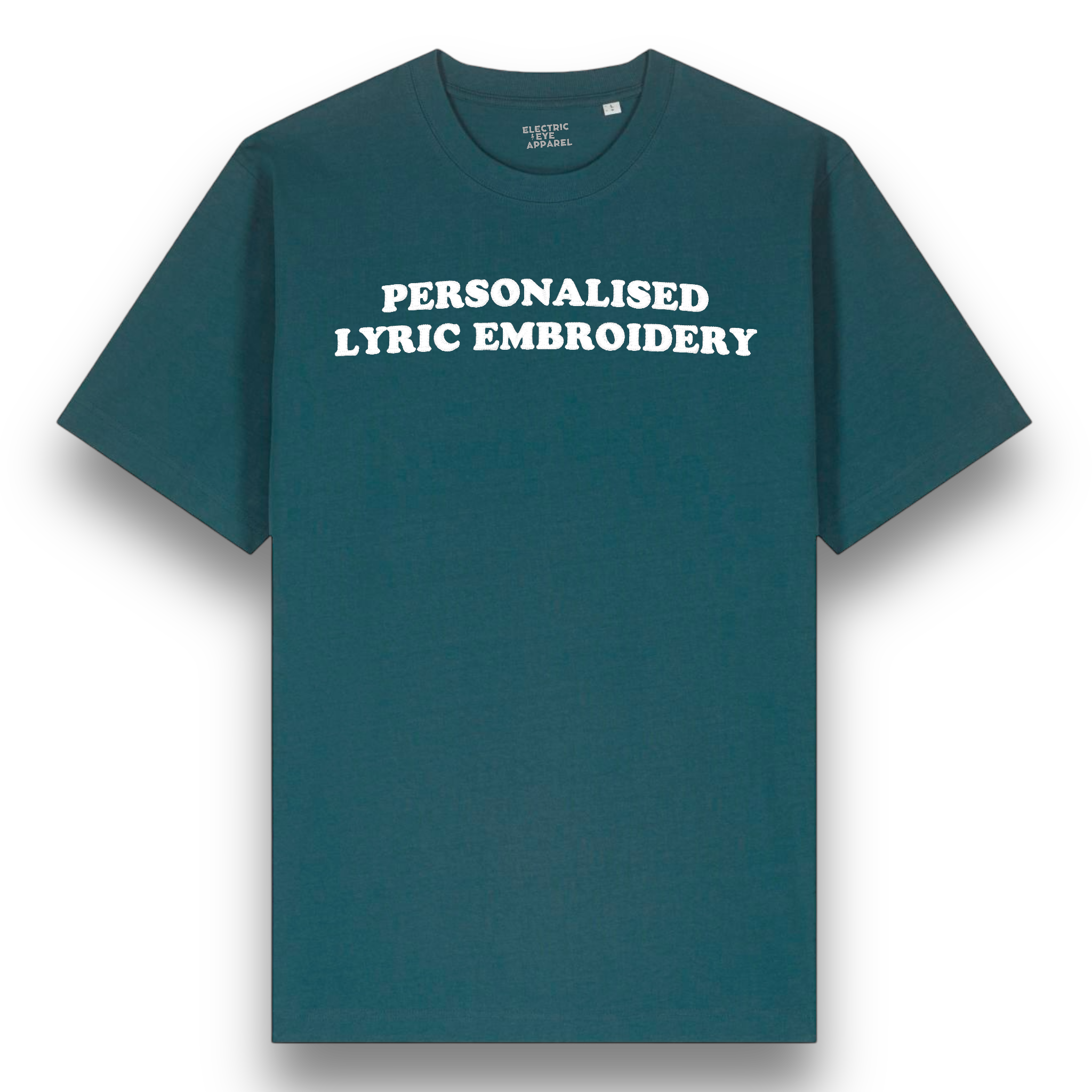Personalised Lyric Centre Chest Embroidered premium organic iconic unisex relaxed heavy 'Freestyler' t-shirt - choose your own lyrics, font and thread colour