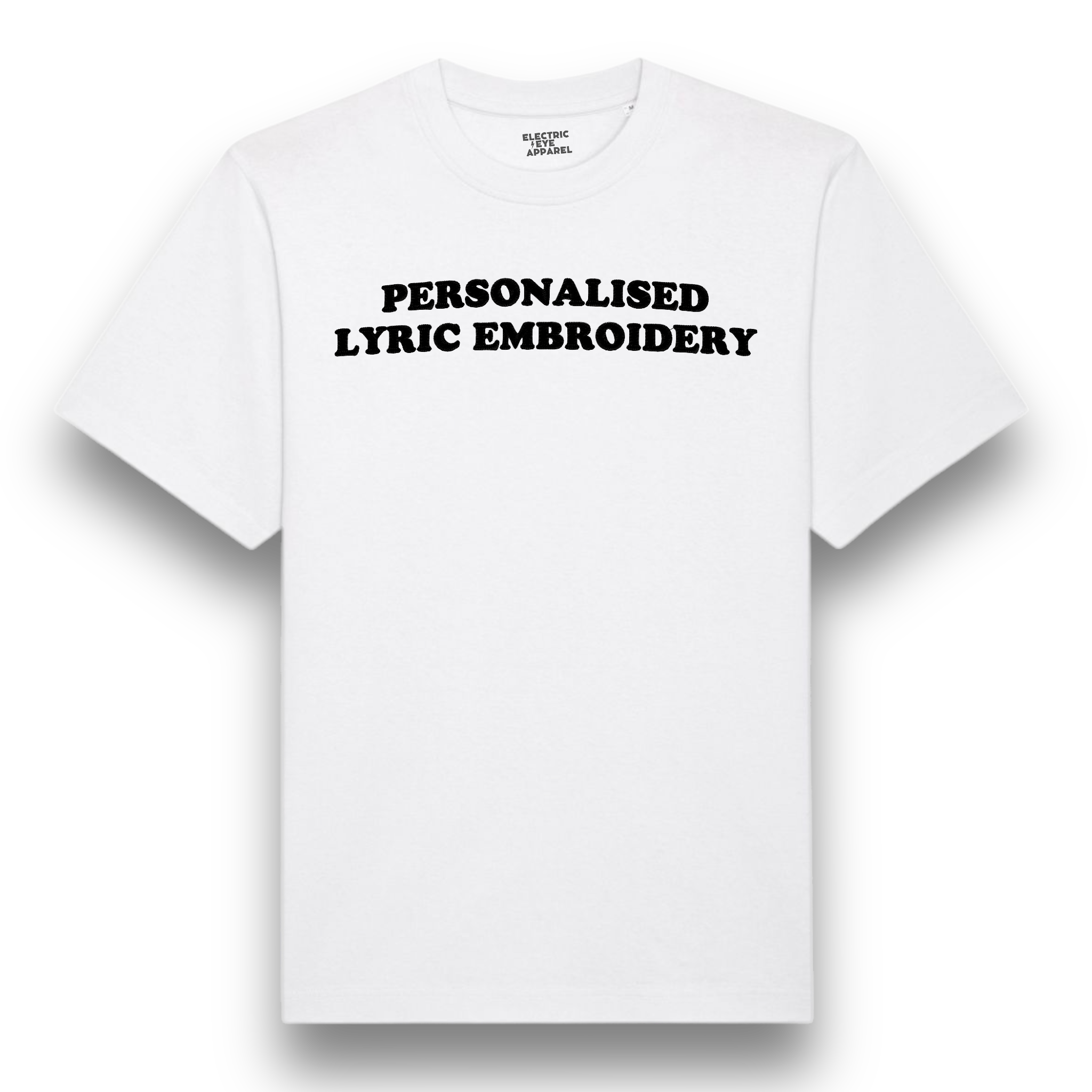 Personalised Lyric Centre Chest Embroidered premium organic iconic unisex relaxed heavy 'Freestyler' t-shirt - choose your own lyrics, font and thread colour