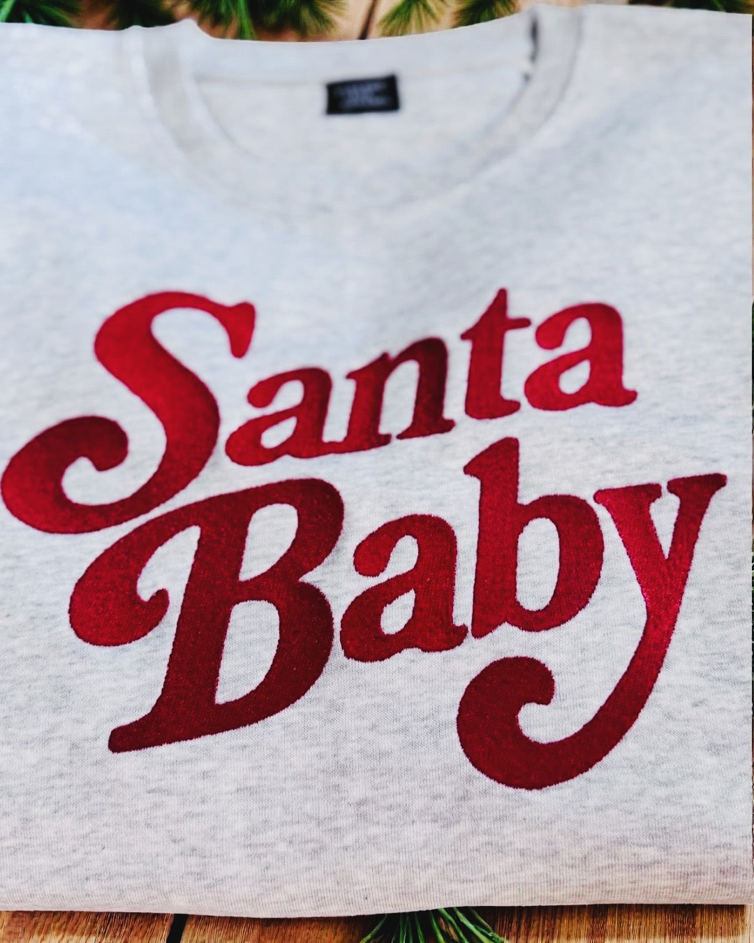 'SANTA BABY' 70s style embroidered organic women's dropped shoulder 'alma' sweatshirt
