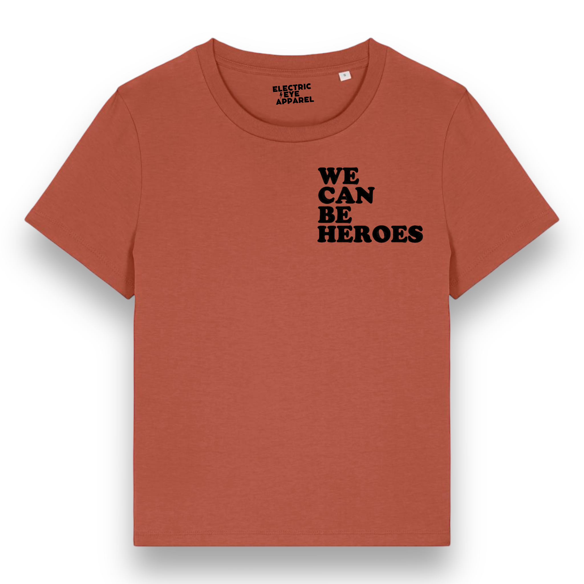 'WE CAN BE HEROES' bold left chest embroidered premium organic women's 'muser' t-shirt - inspired by David Bowie