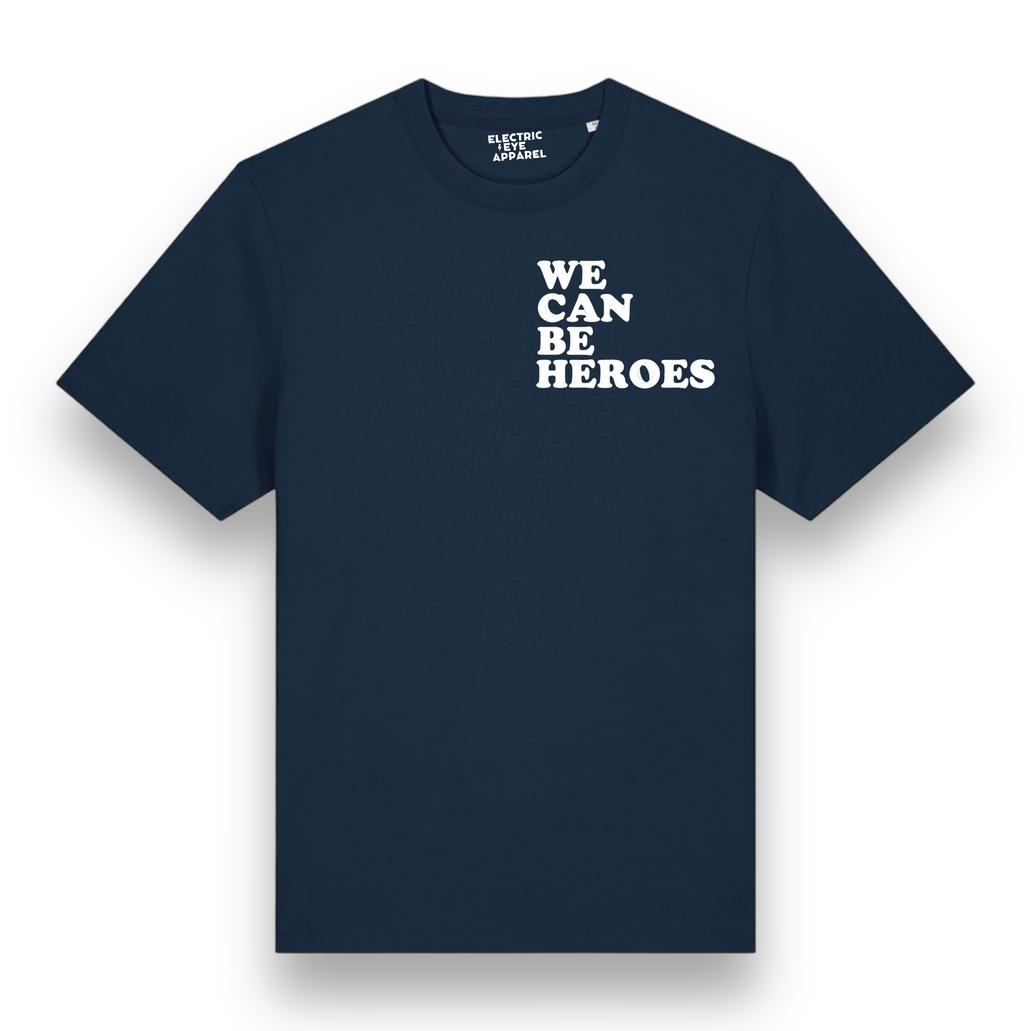'WE CAN BE HEROES' bold left chest embroidered premium organic unisex heavy 'sparker 2.0' t-shirt - inspired by David Bowie