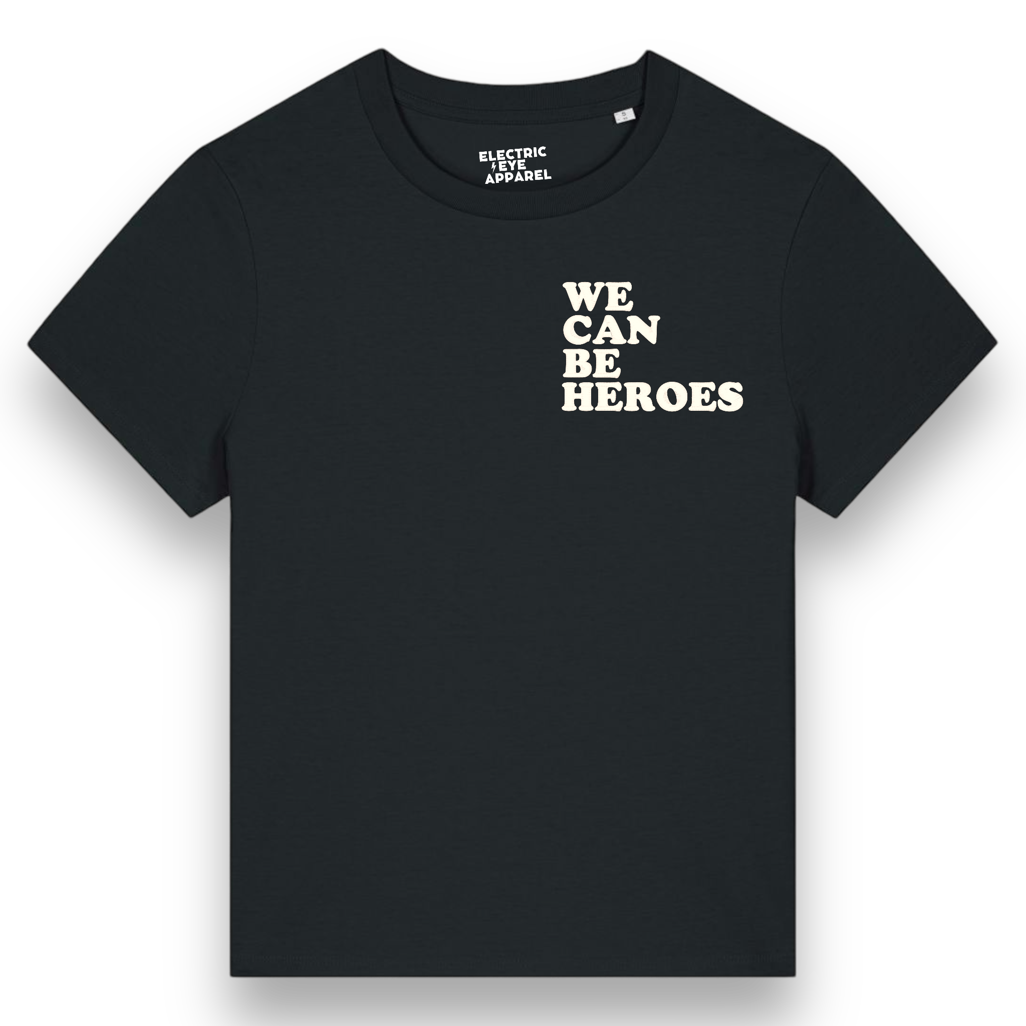 'WE CAN BE HEROES' bold left chest embroidered premium organic women's 'muser' t-shirt - inspired by David Bowie