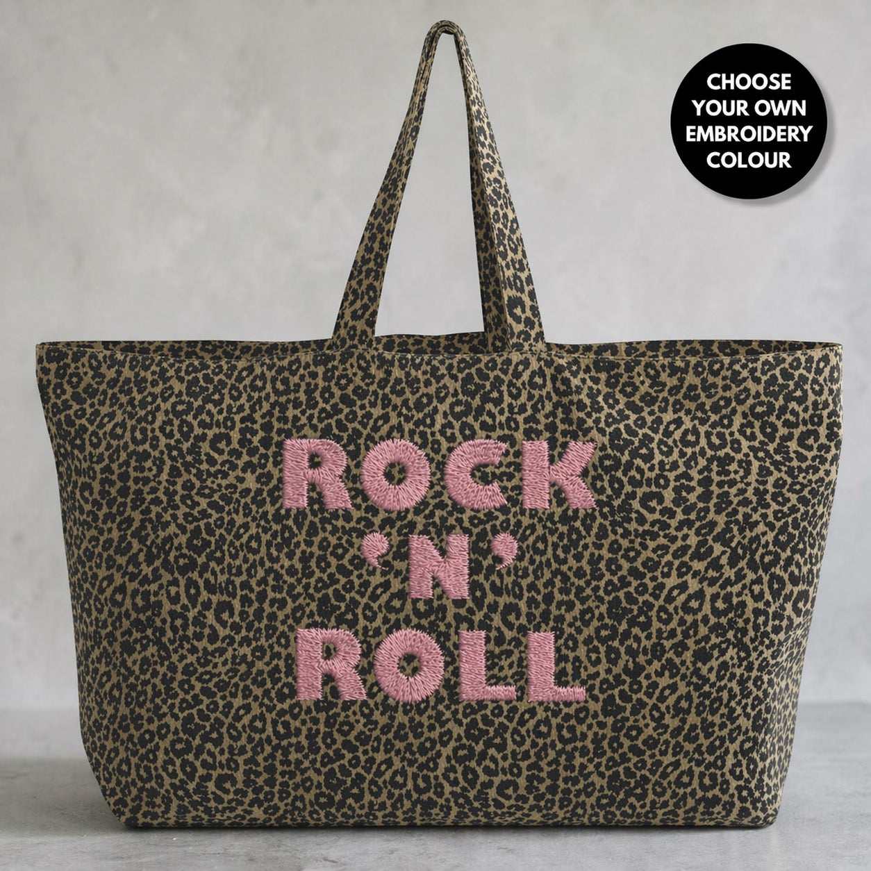 'ROCK 'N' ROLL' embroidered vintage leopard print oversized tote bag - option to monogram