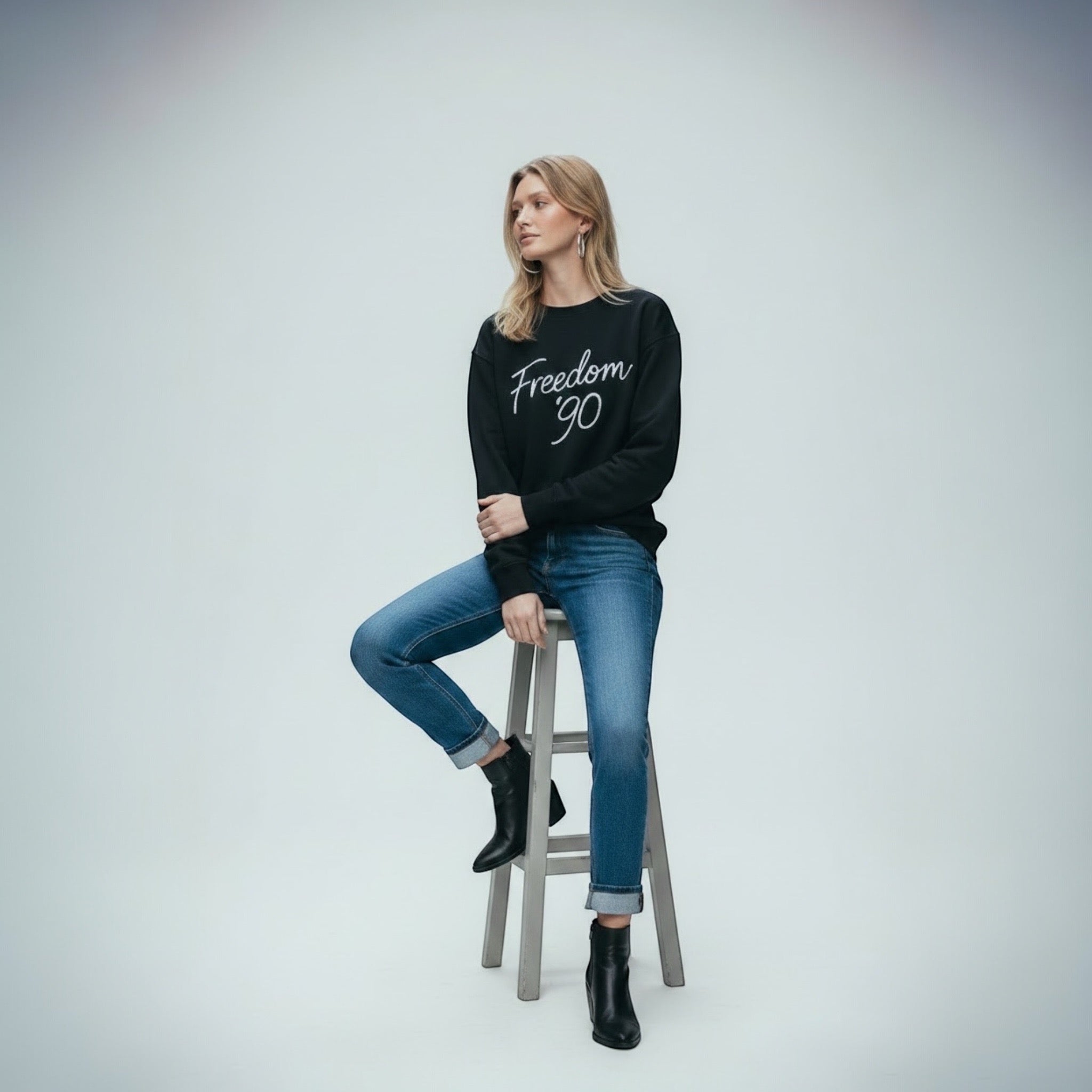 'FREEDOM '90!' embroidered organic women's dropped shoulder 'Alma' sweatshirt - choose your own embroidery colour