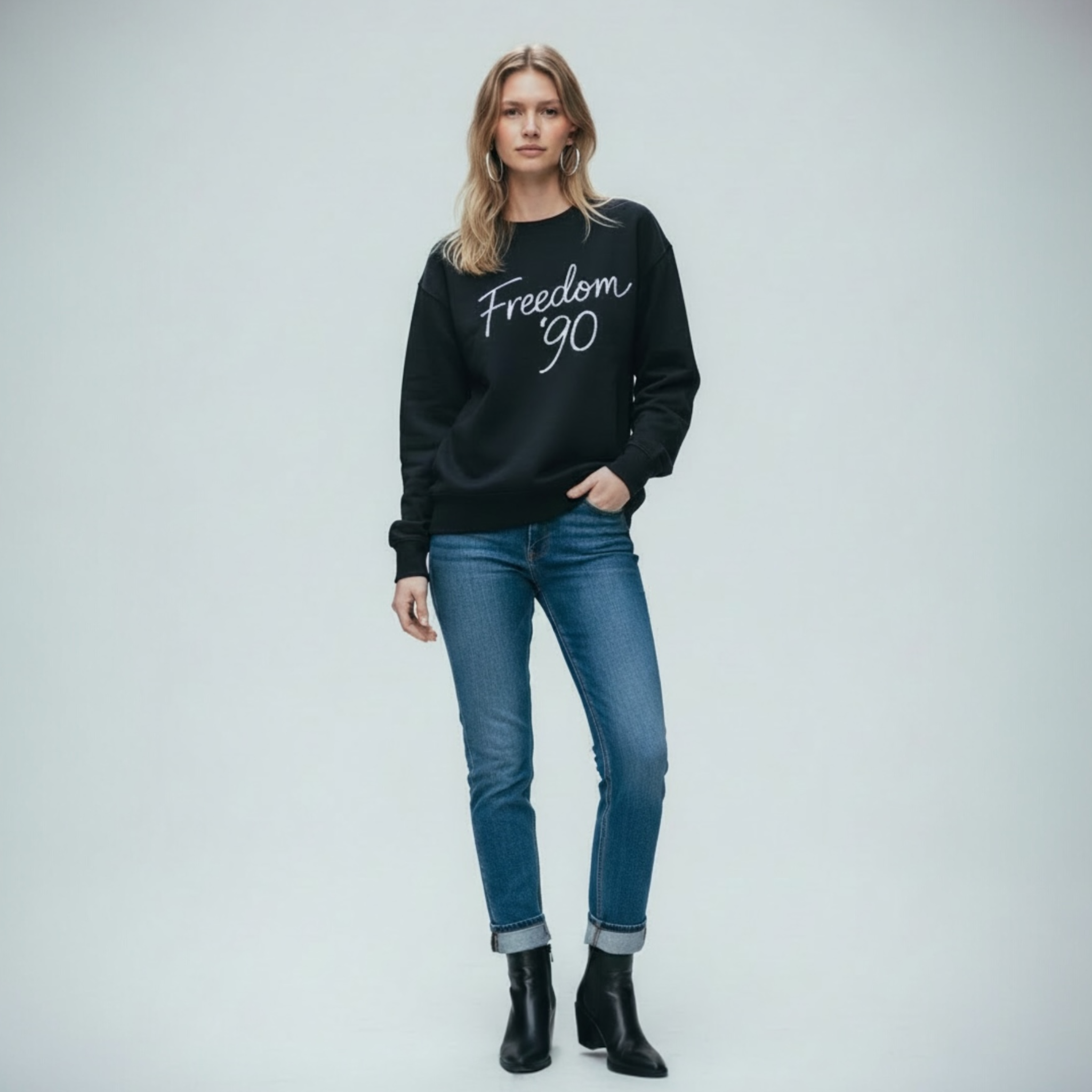 'FREEDOM '90!' embroidered organic women's dropped shoulder 'Alma' sweatshirt - choose your own embroidery colour