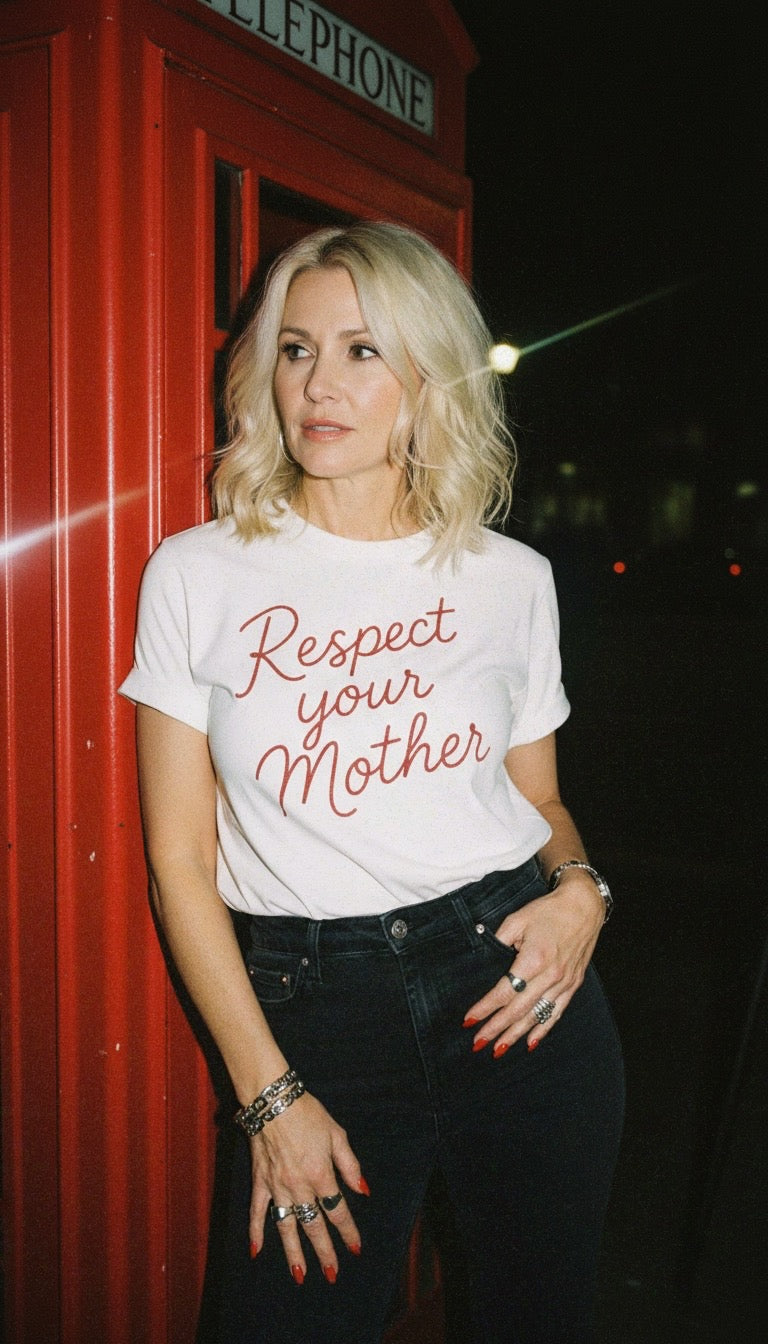 'RESPECT YOUR MOTHER' hand-embroidered style premium organic women's classic fit 'Muser' t-shirt - sizes XS-5XL