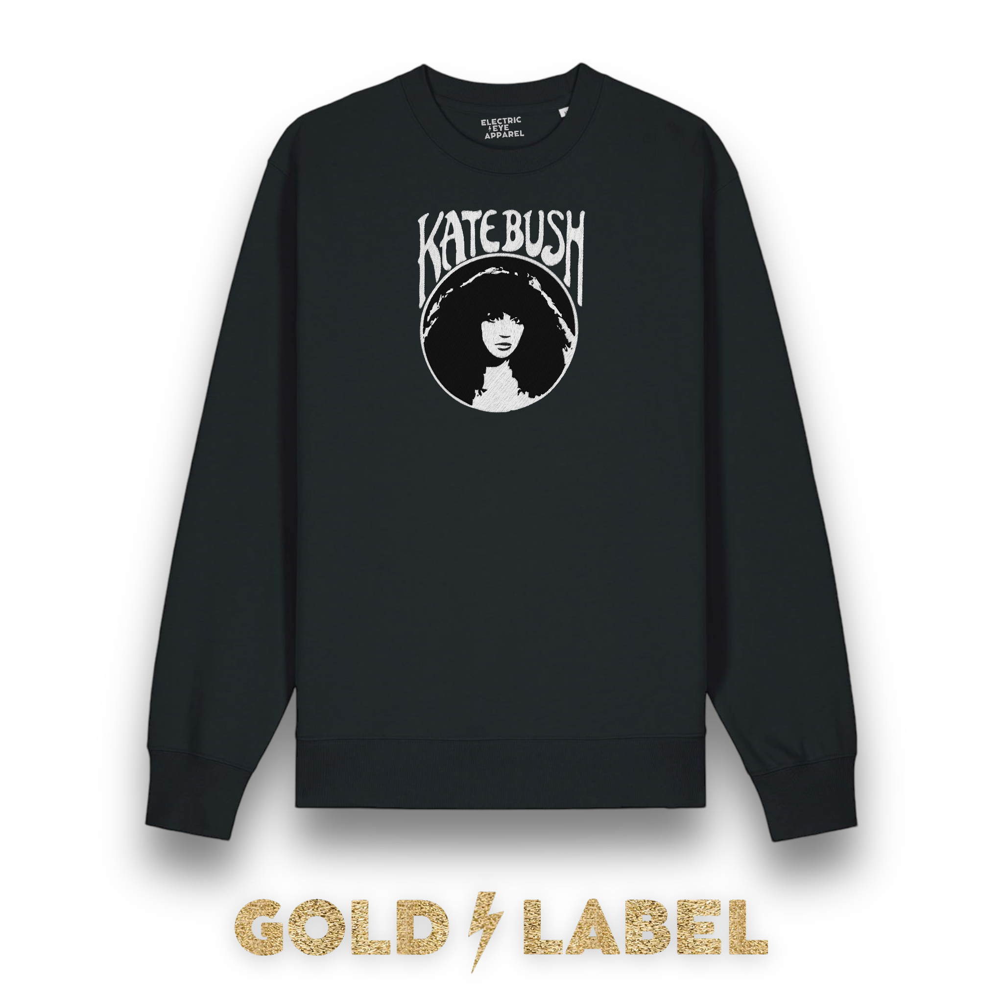 GOLD LABEL WOMEN'S KATE BUSH MUCHA STYLE EMBROIDERED ORGANIC COTTON CREW NECK 'ALMA' SWEATSHIRT - OPTIONAL 'KATE BUSH' TEXT COLOUR