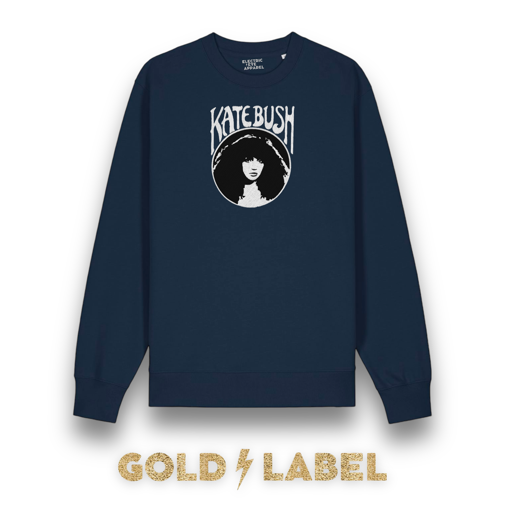 GOLD LABEL WOMEN'S KATE BUSH MUCHA STYLE EMBROIDERED ORGANIC COTTON CREW NECK 'ALMA' SWEATSHIRT - OPTIONAL 'KATE BUSH' TEXT COLOUR