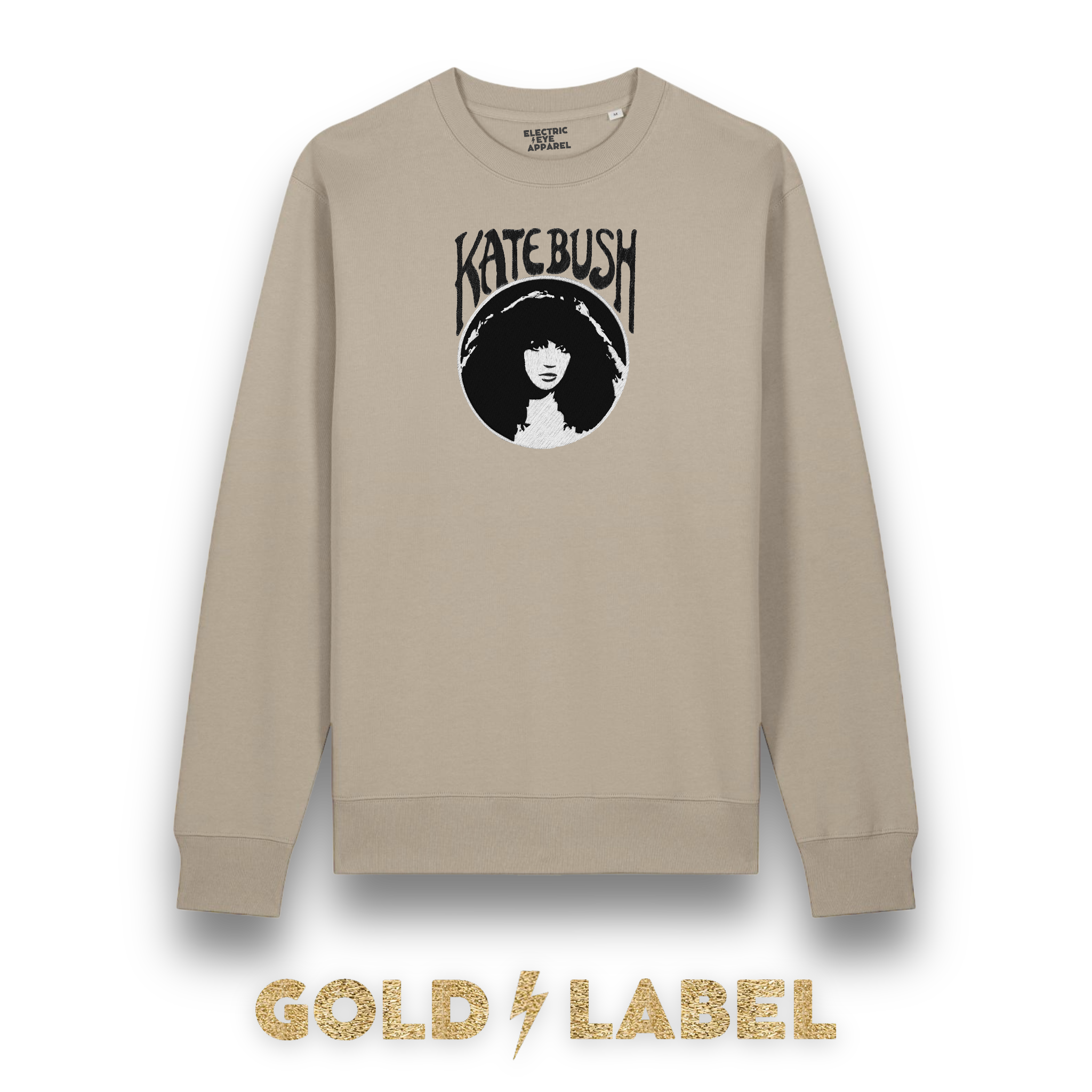 GOLD LABEL WOMEN'S KATE BUSH MUCHA STYLE EMBROIDERED ORGANIC COTTON CREW NECK 'ALMA' SWEATSHIRT - OPTIONAL 'KATE BUSH' TEXT COLOUR