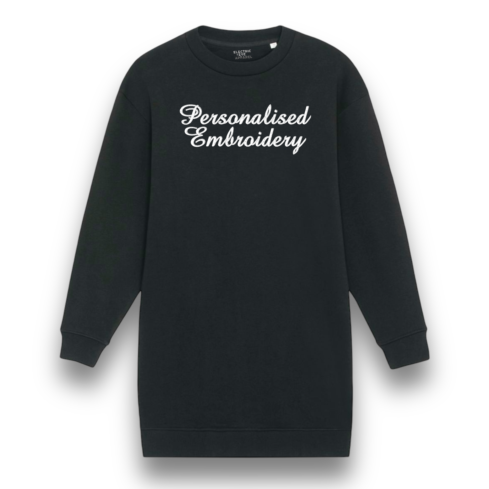Personalised Lyric Centre Chest Embroidered premium organic women's oversized 'Kicker' sweatshirt dress- choose your own lyrics, font and thread colour