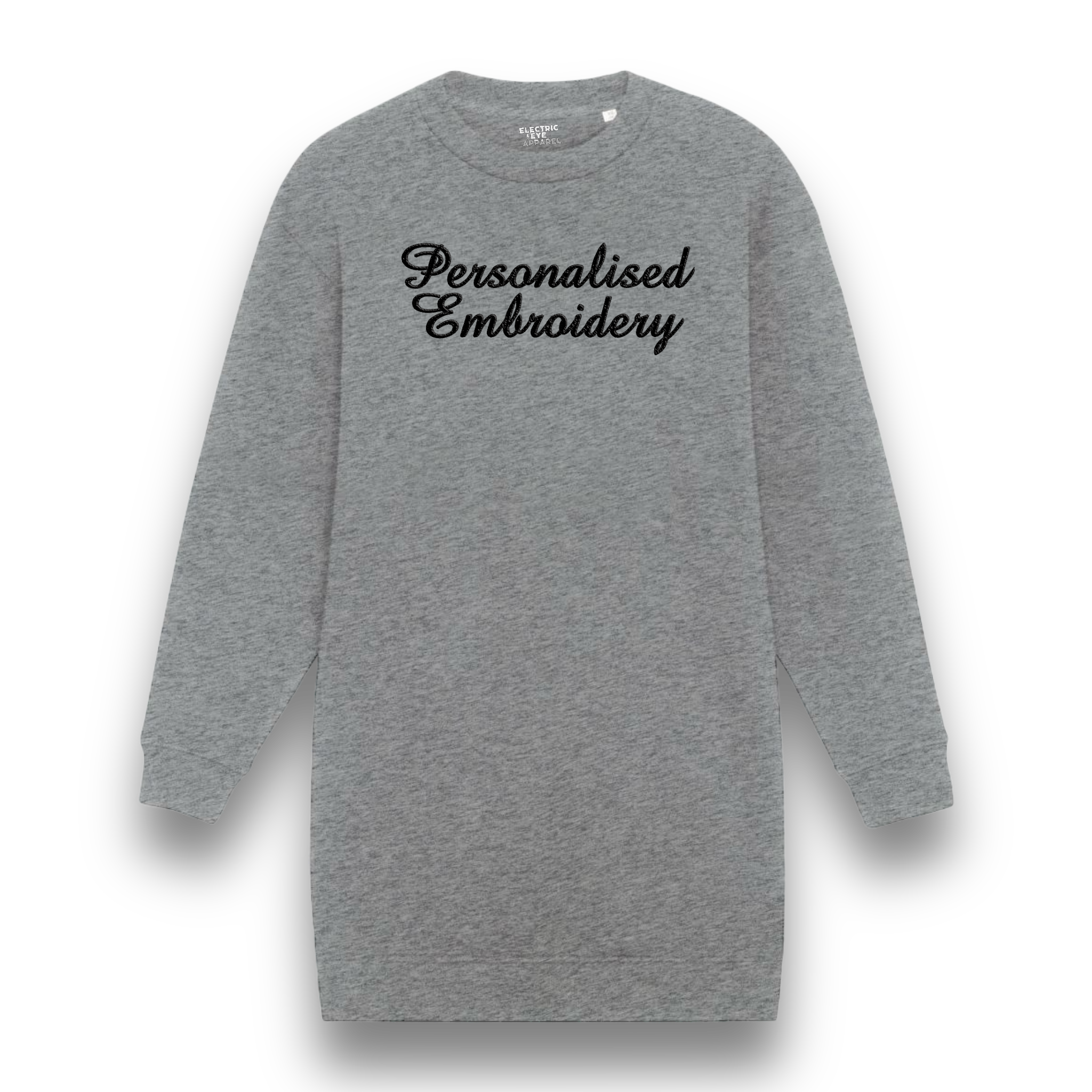 Personalised Lyric Centre Chest Embroidered premium organic women's oversized 'Kicker' sweatshirt dress- choose your own lyrics, font and thread colour