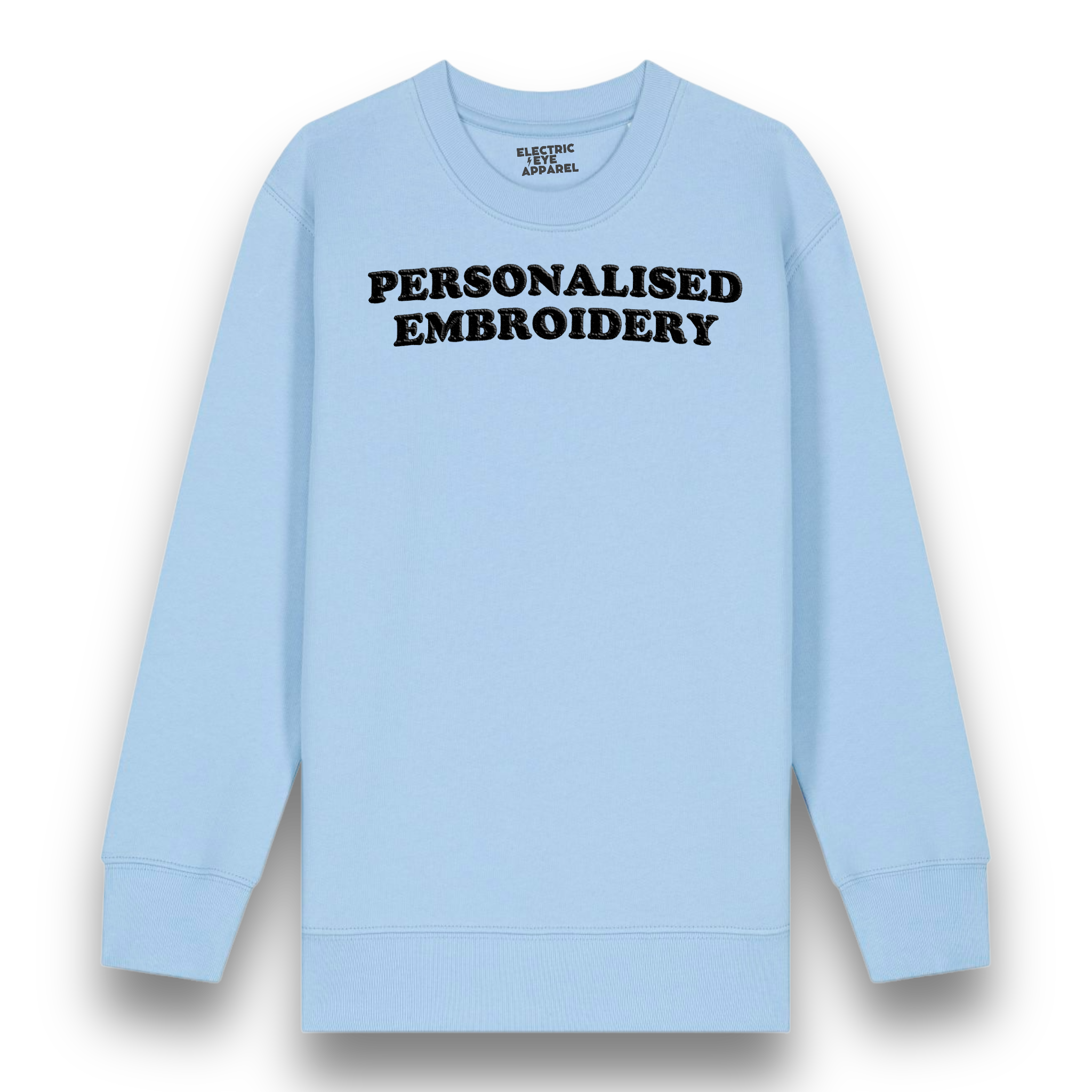 Personalised Lyric Centre Chest Embroidered premium organic iconic kids classic 'Mini Changer' sweatshirt - choose your own lyrics, font and thread colour
