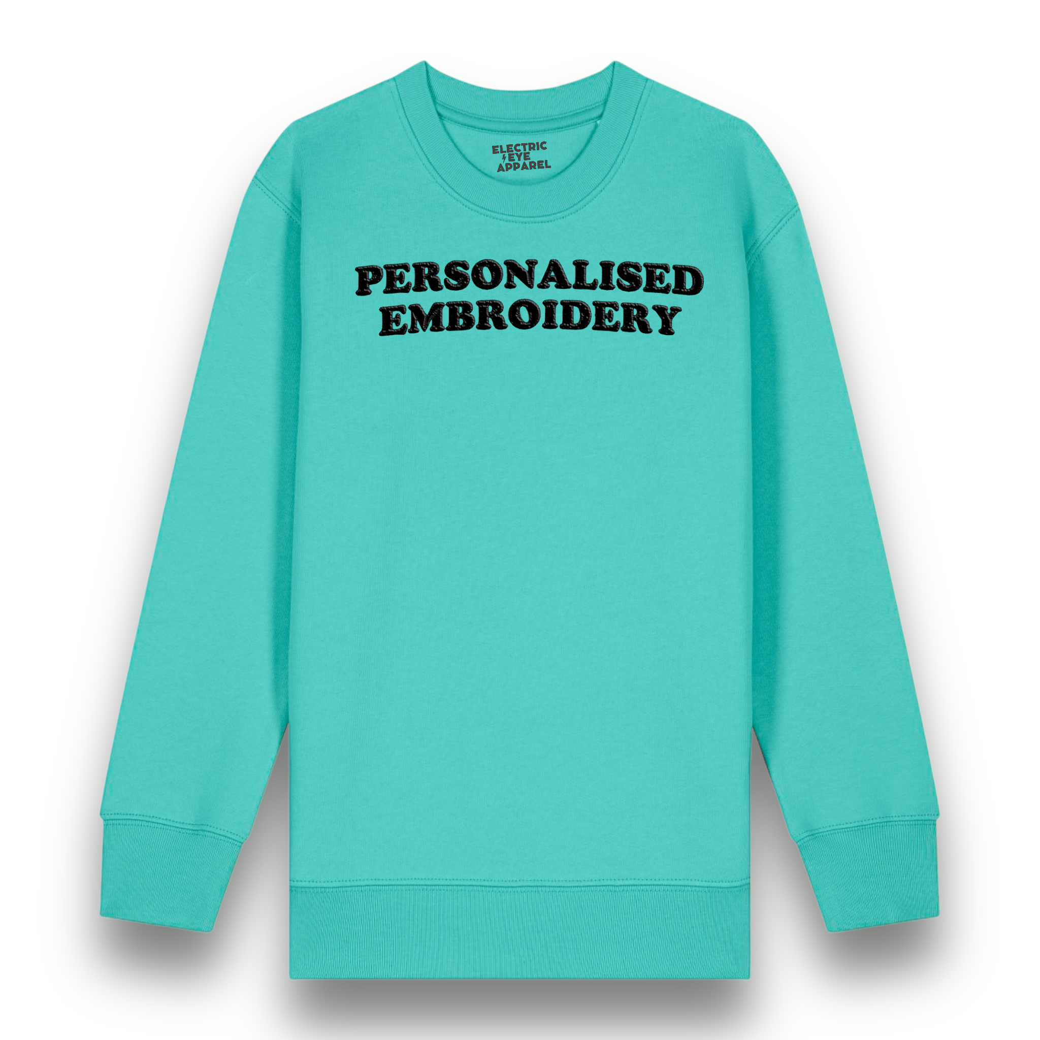 Personalised Lyric Centre Chest Embroidered premium organic iconic kids classic 'Mini Changer' sweatshirt - choose your own lyrics, font and thread colour
