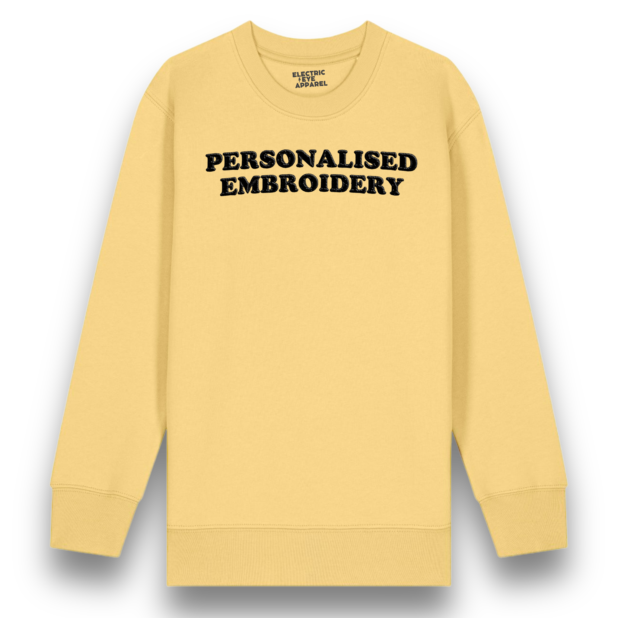 Personalised Lyric Centre Chest Embroidered premium organic iconic kids classic 'Mini Changer' sweatshirt - choose your own lyrics, font and thread colour