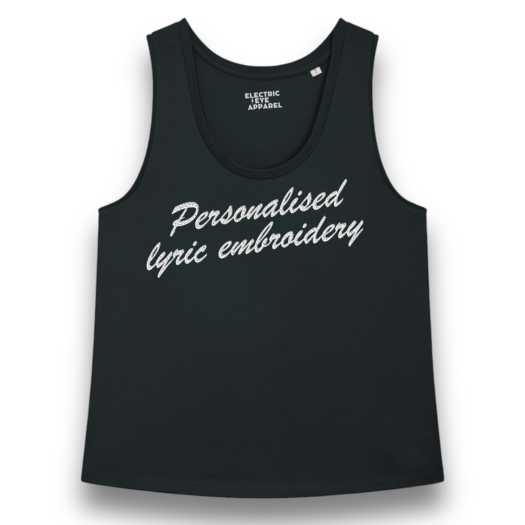 Personalised Lyric Centre Chest Embroidered premium organic iconic women's 'Minter' tank top - choose your own lyrics, font and thread colour