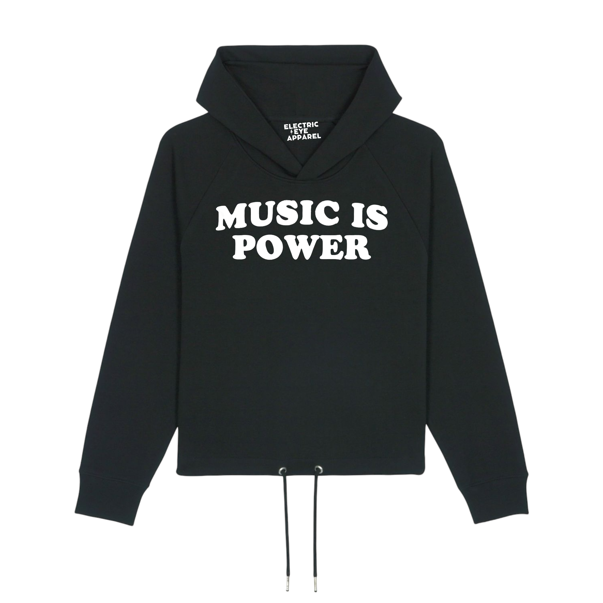 'MUSIC IS POWER' embroidered organic women's cropped 'bower' hoodie