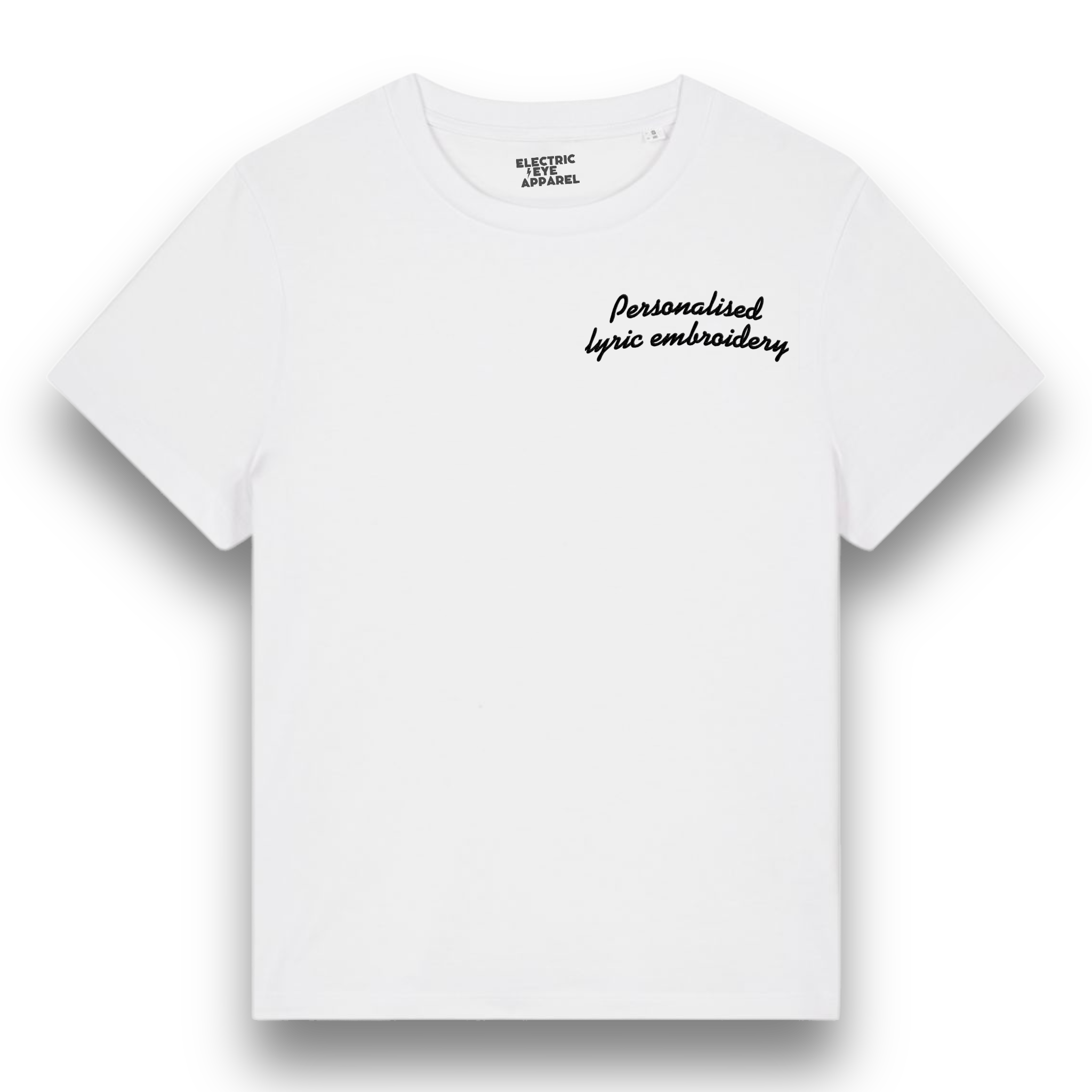 Personalised Lyric Left Chest Embroidered premium organic iconic women's 'Muser' t-shirt - choose your own lyrics, font and thread colour