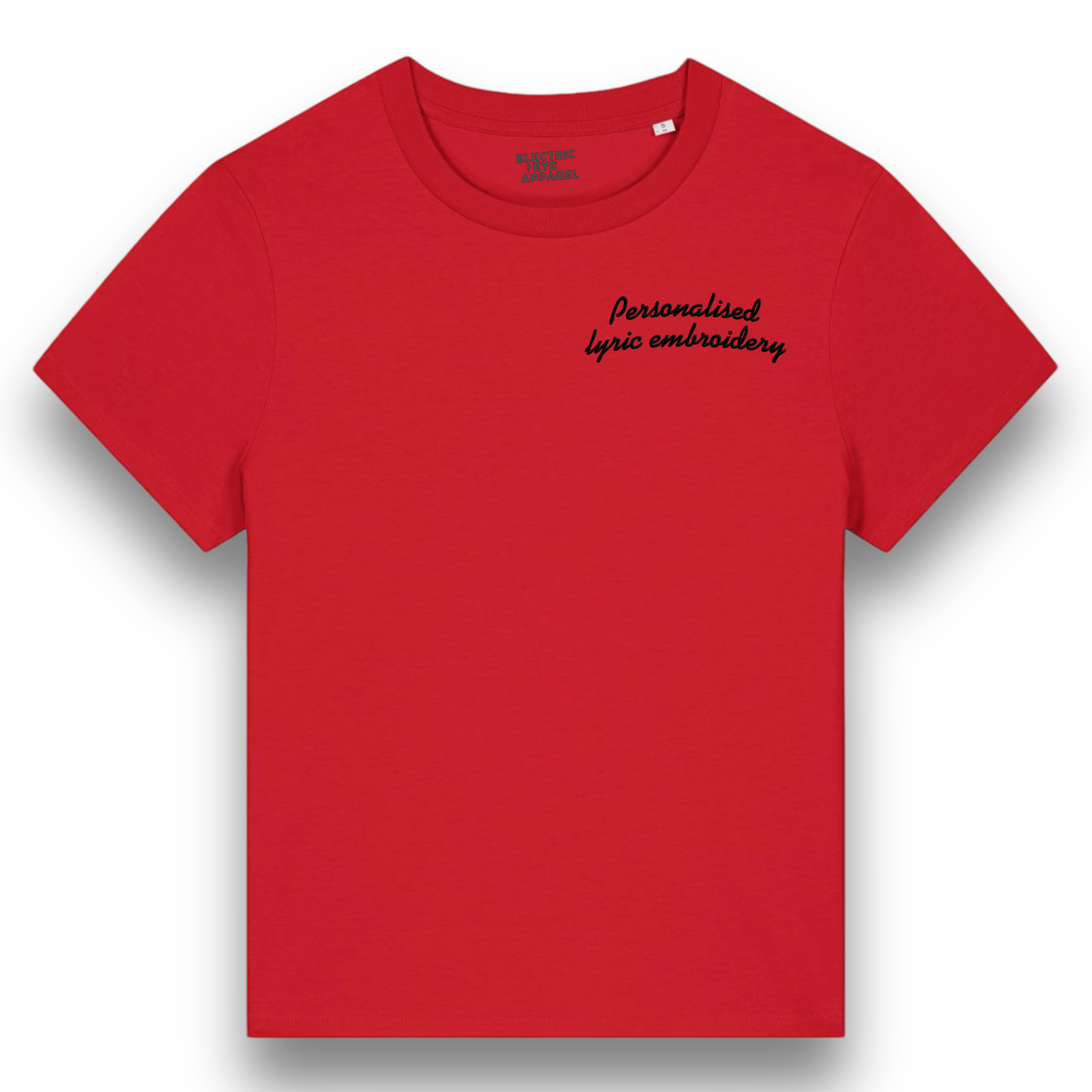 Personalised Lyric Left Chest Embroidered premium organic iconic women's 'Muser' t-shirt - choose your own lyrics, font and thread colour
