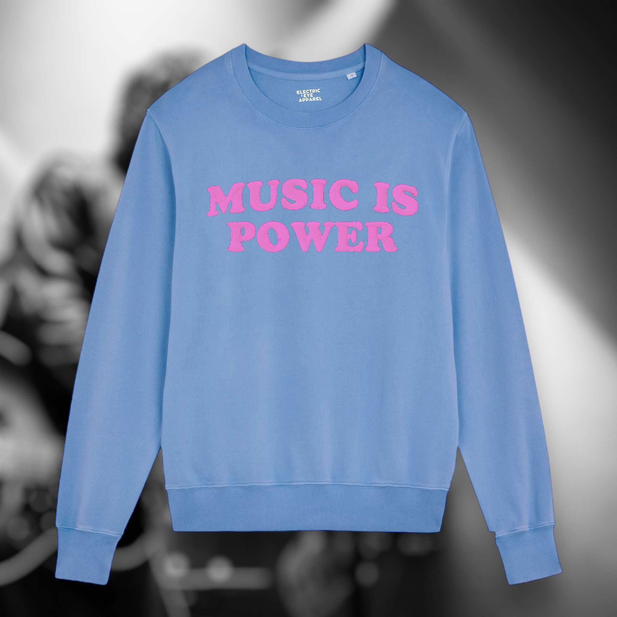 'MUSIC IS POWER' embroidered organic unisex vintage style sweatshirt