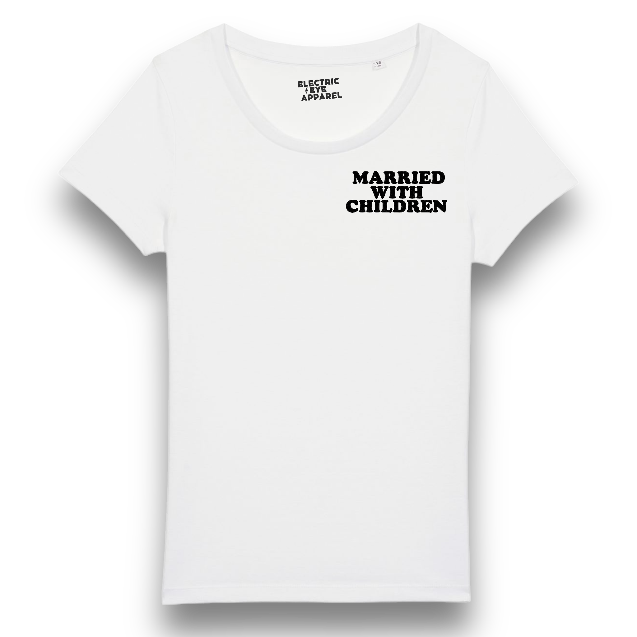 'MARRIED WITH CHILDREN' left chest embroidered premium organic iconic mid-light women's scoop neck 'jazzer' t-shirt - inspired by Oasis