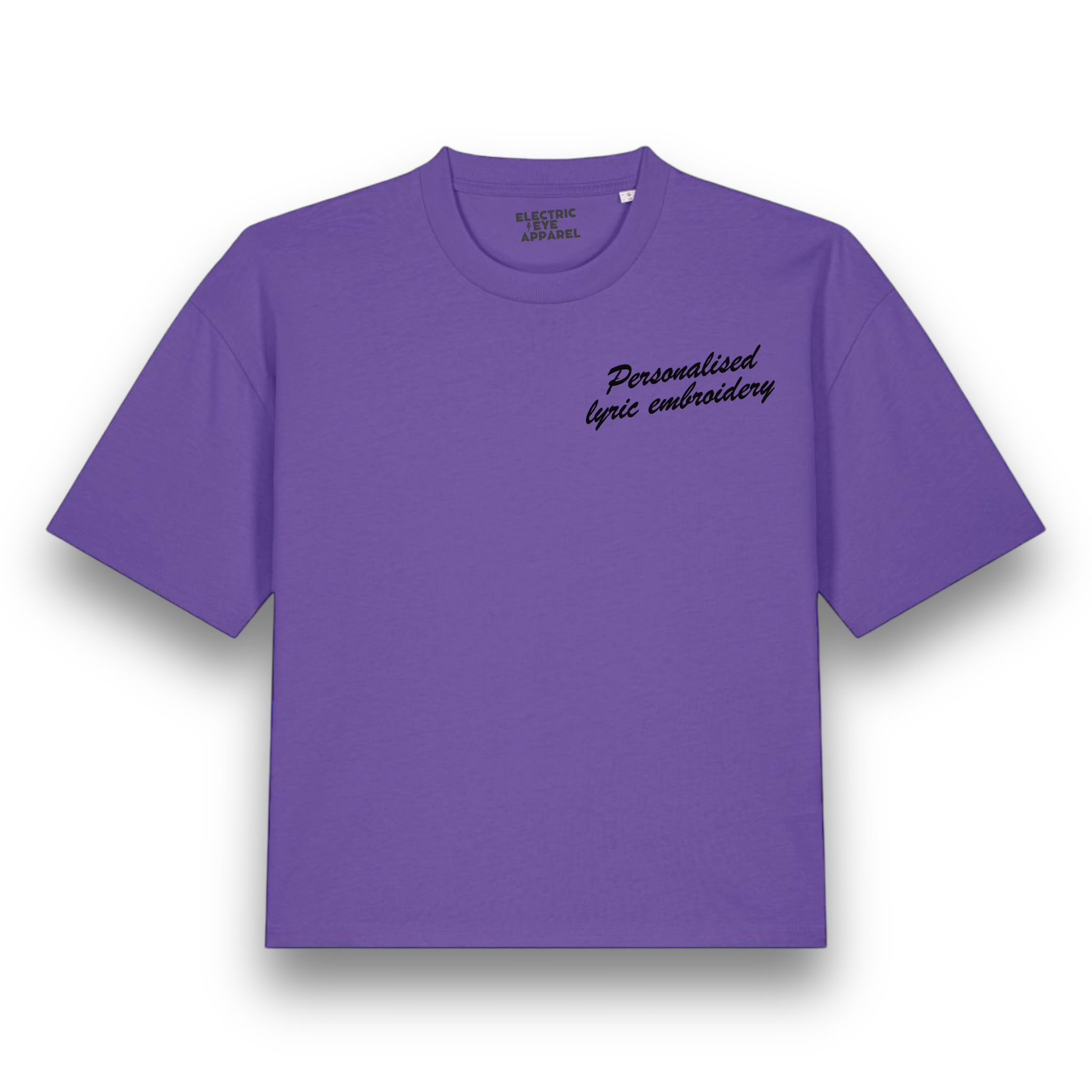 Personalised Lyric Left Chest Embroidered premium organic women's boxy 'Nova' t-shirt - choose your own lyrics, font and thread colour