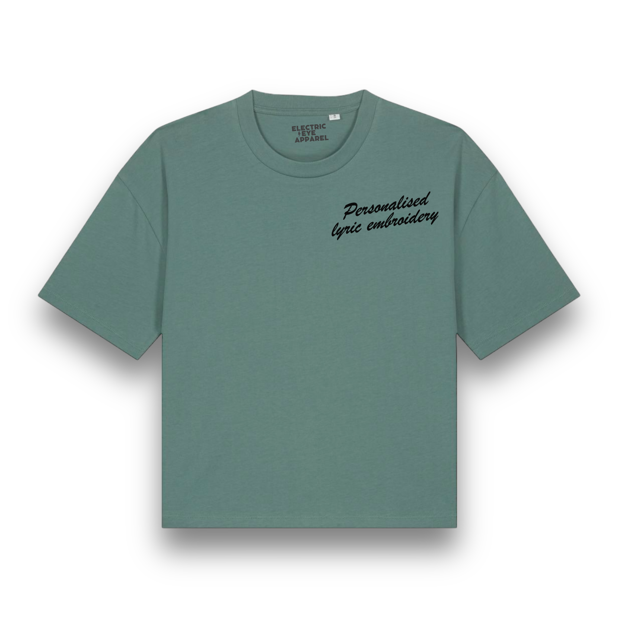 Personalised Lyric Left Chest Embroidered premium organic women's boxy 'Nova' t-shirt - choose your own lyrics, font and thread colour