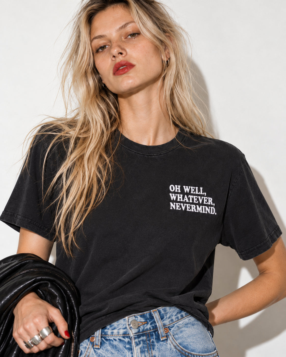 Women's 'OH WELL, WHATEVER, NEVERMIND.' embroidered premium organic vintage aged t-shirt - inspired by Nirvana