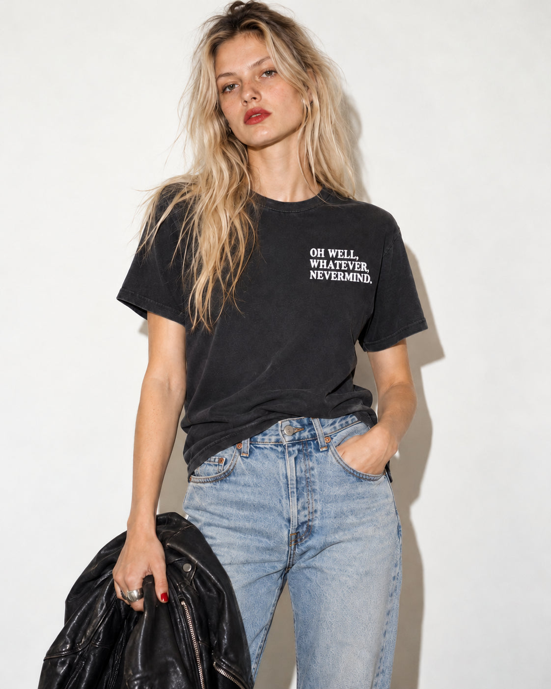Women's 'OH WELL, WHATEVER, NEVERMIND.' embroidered premium organic vintage aged t-shirt - inspired by Nirvana