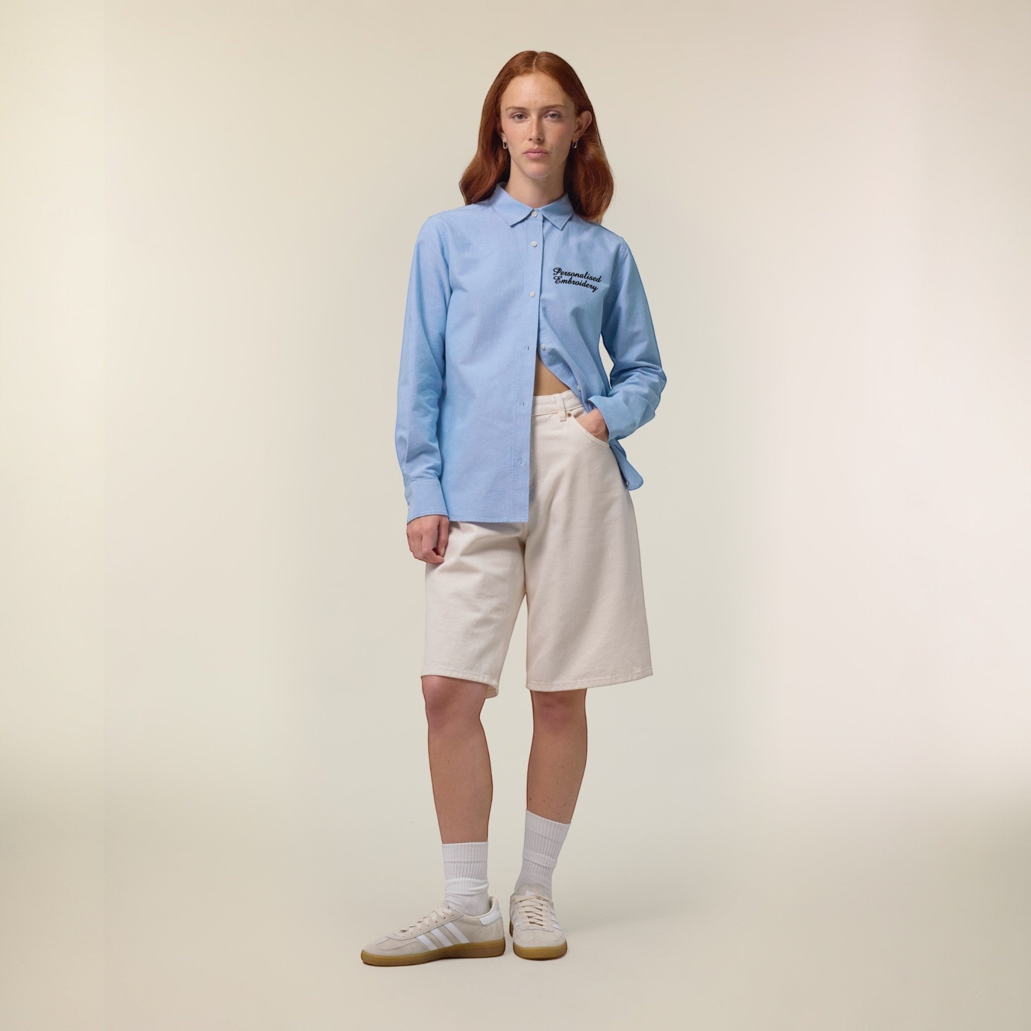 Personalised left chest embroidered women's classic fit organic cotton 'Oxford' shirt - choose your own font & thread colour