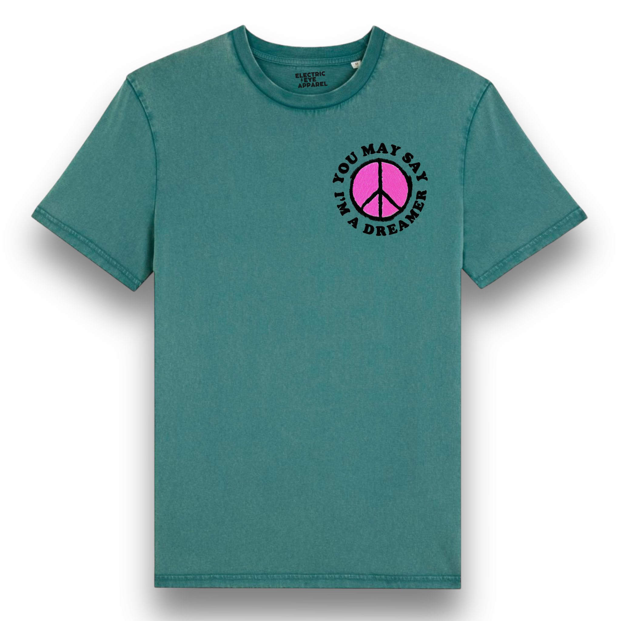 'YOU MAY SAY I'M A DREAMER' peace sign left chest embroidered premium organic unisex vintage aged t-shirt - inspired by John Lennon