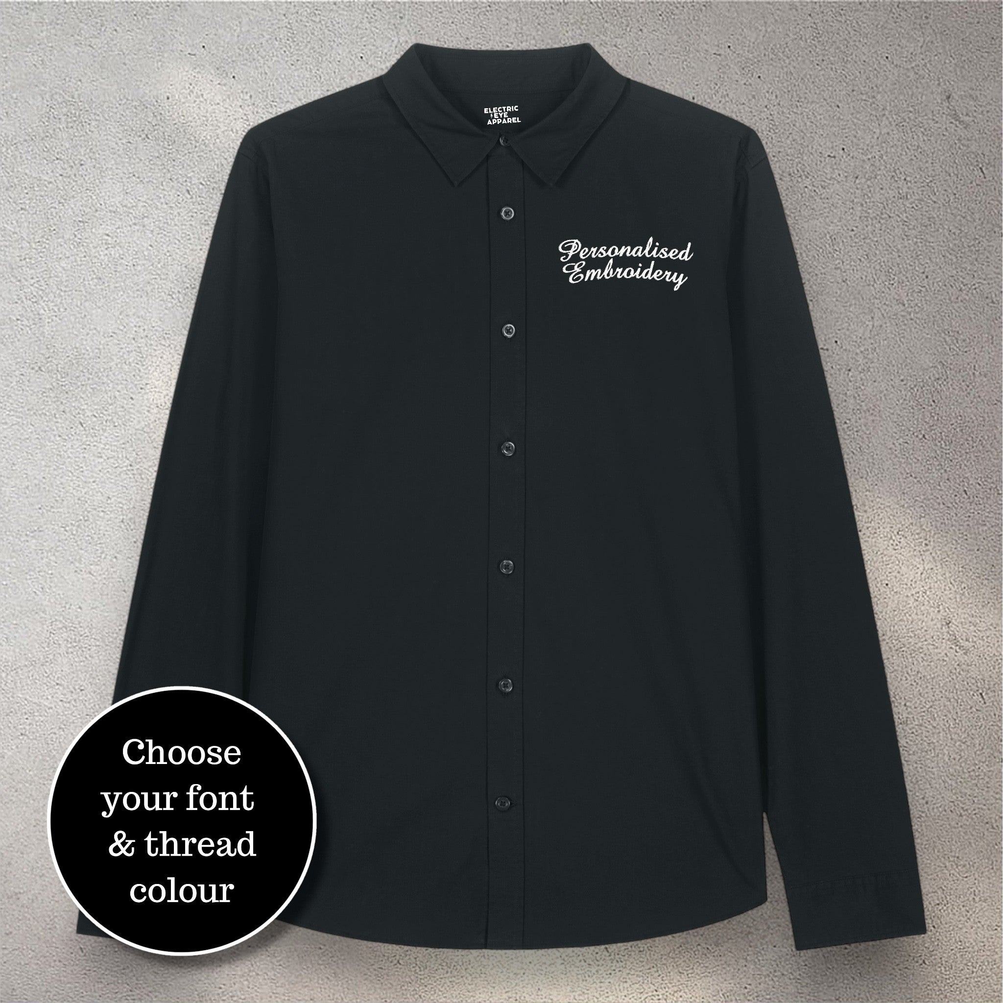 Personalised left chest embroidered women's relaxed fit organic cotton 'Styler' shirt - choose your own font & thread colour