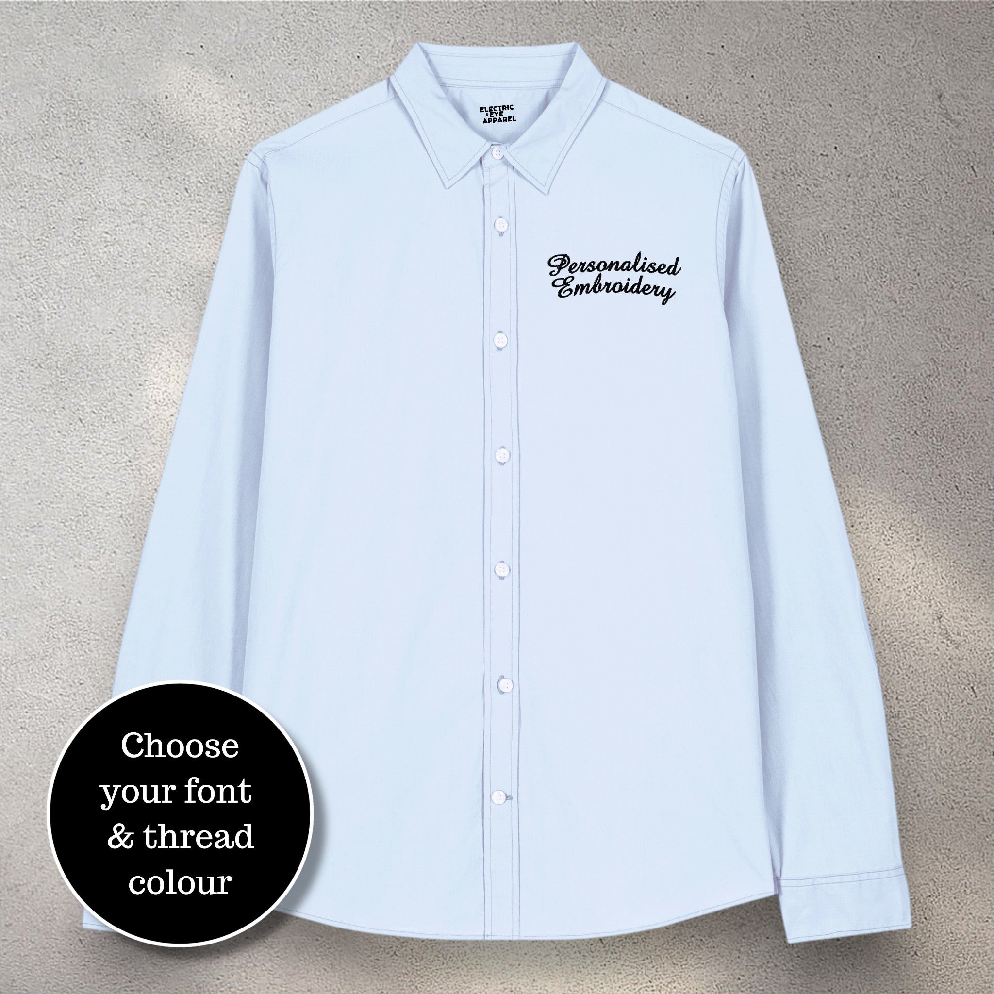 Personalised left chest embroidered women's relaxed fit organic cotton 'Styler' shirt - choose your own font & thread colour